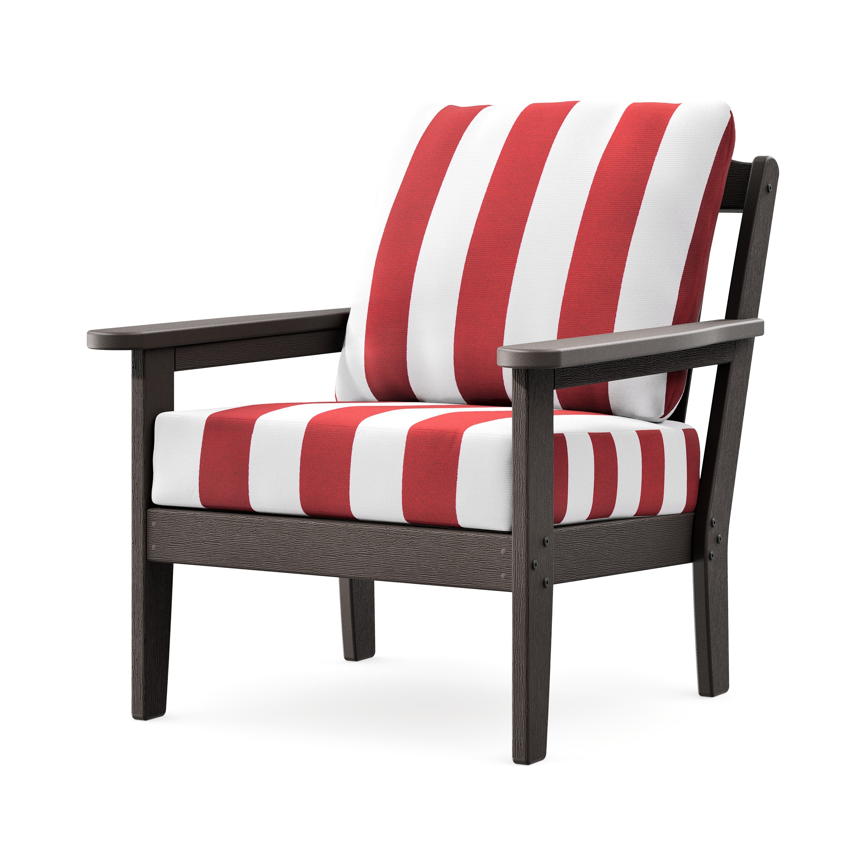 Cottage Deep Seating Chair in Vintage Coffee / Cabana Stripe Crimson
