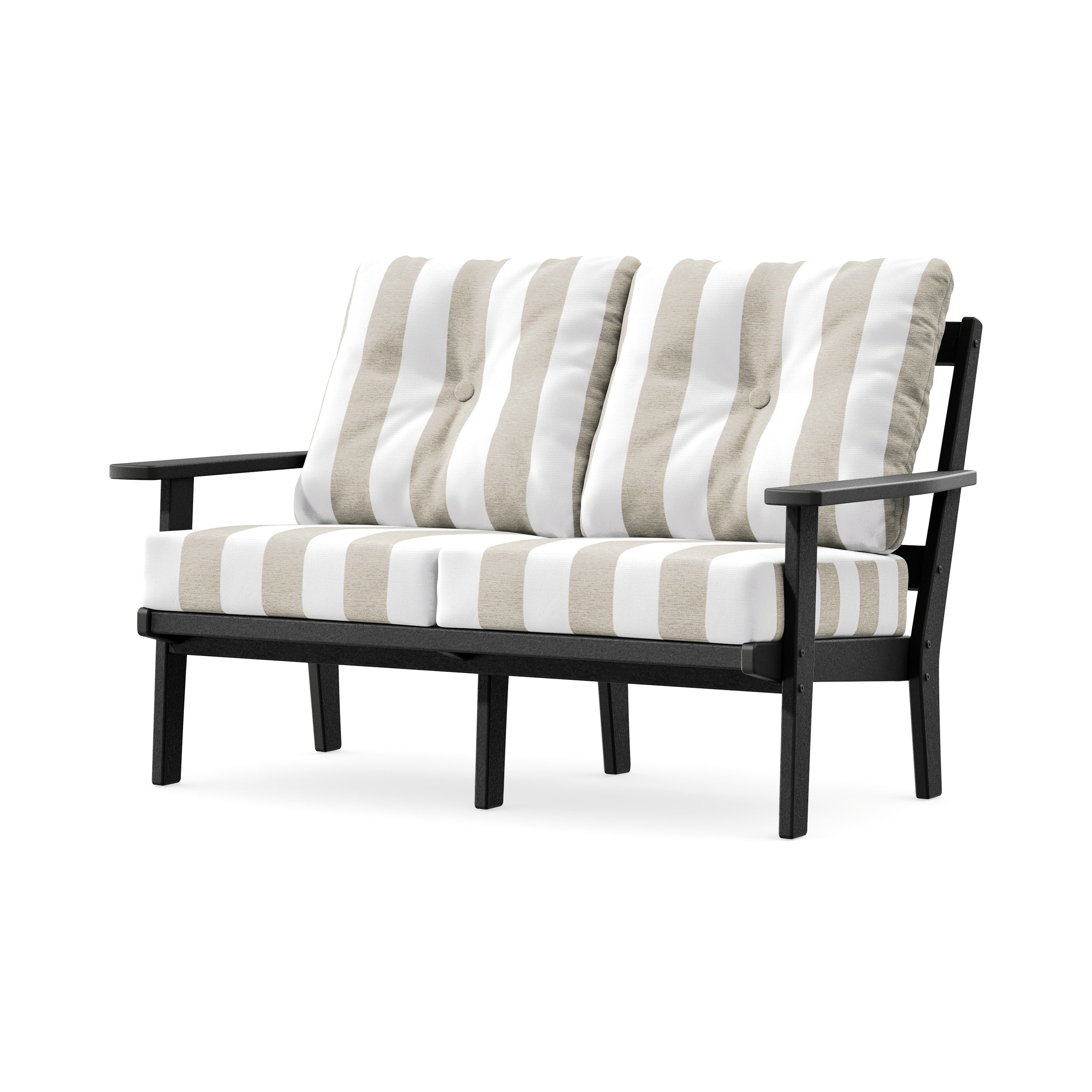 Prairie Deep SeatingLoveseat in Black / Cabana Stripe Dune Burlap