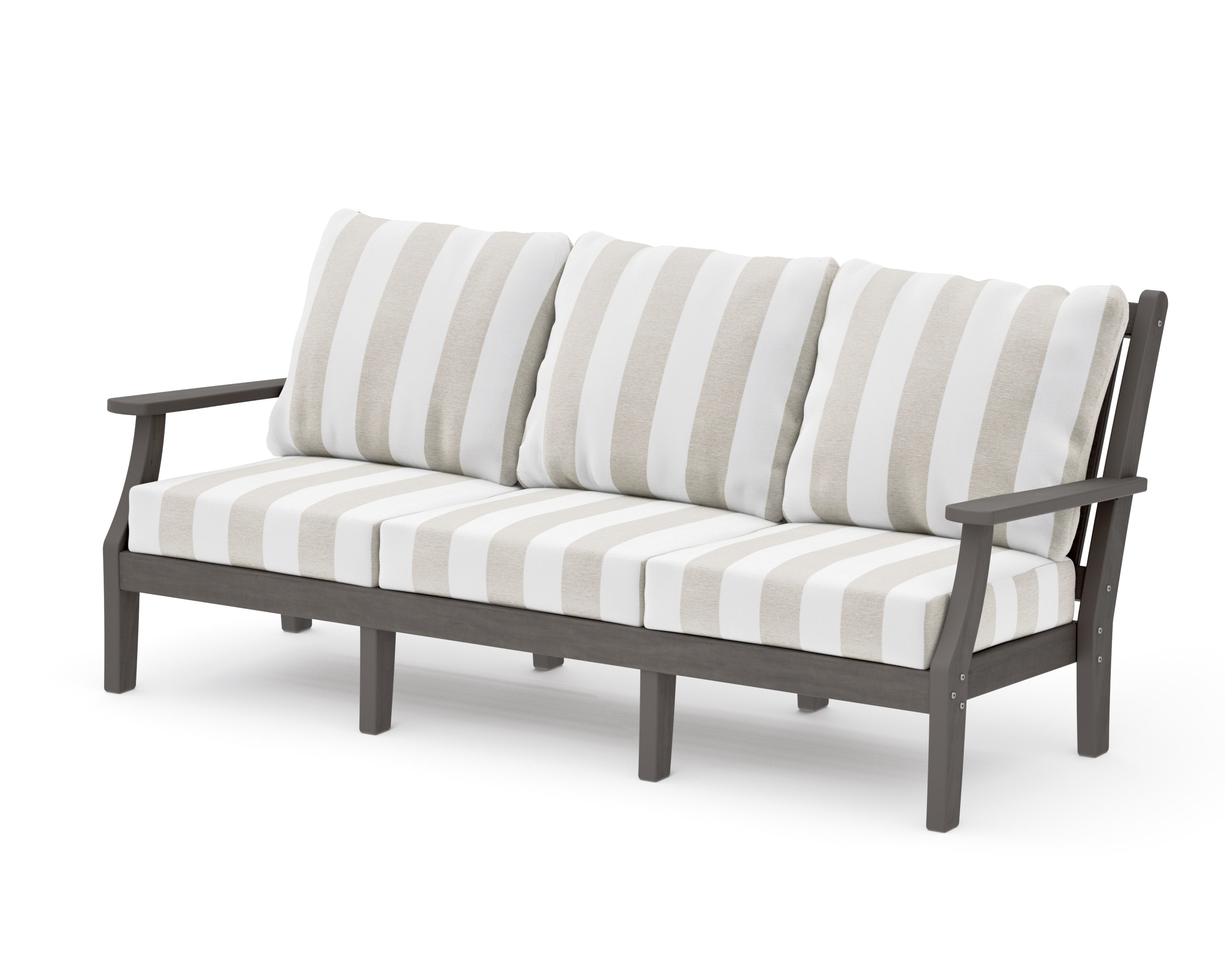 Wovendale Deep Seating Sofa in Driftwood / Cabana Stripe Dune Burlap