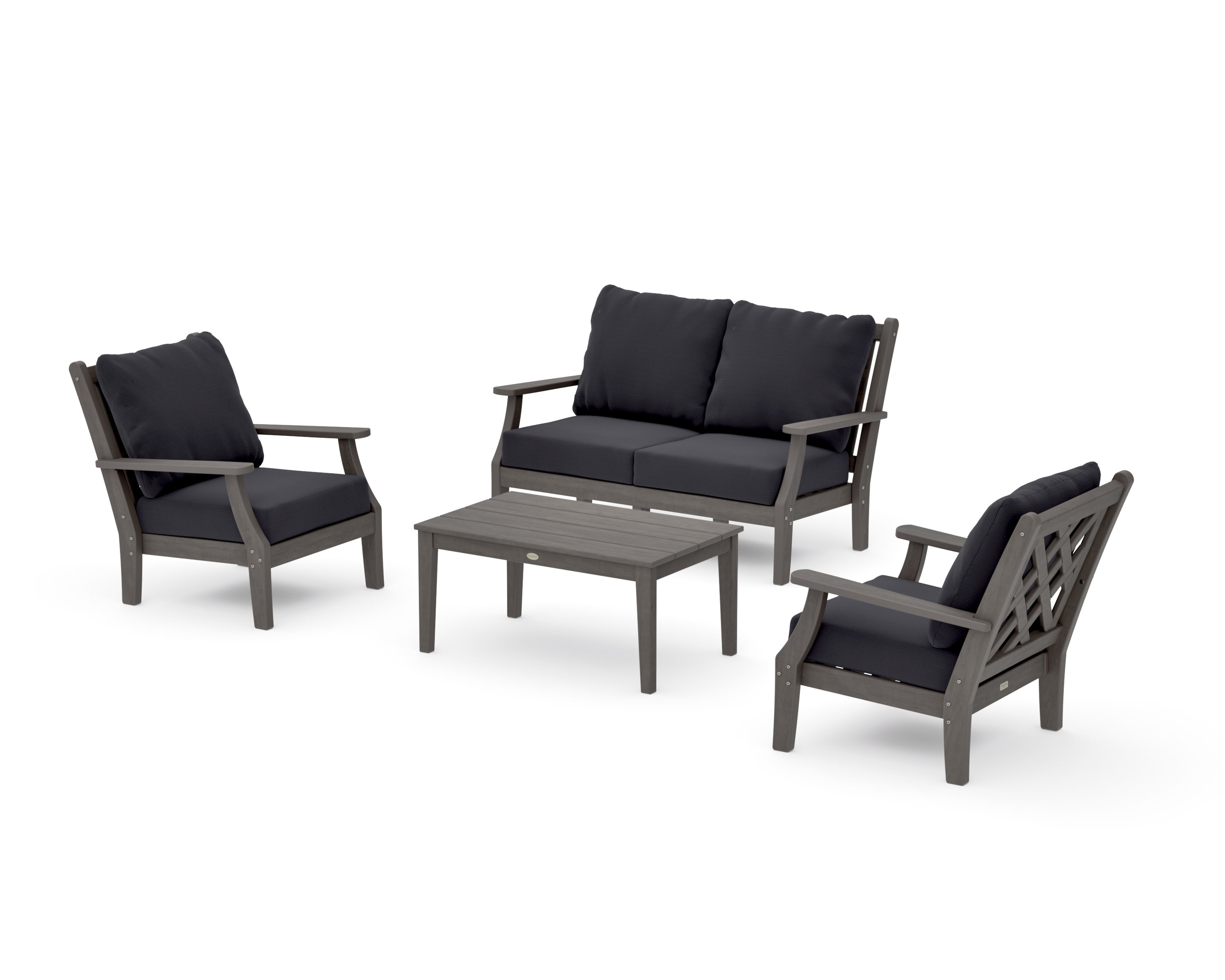 Wovendale 4-Piece Deep Seating Set with Loveseat in Driftwood / Midnight Linen