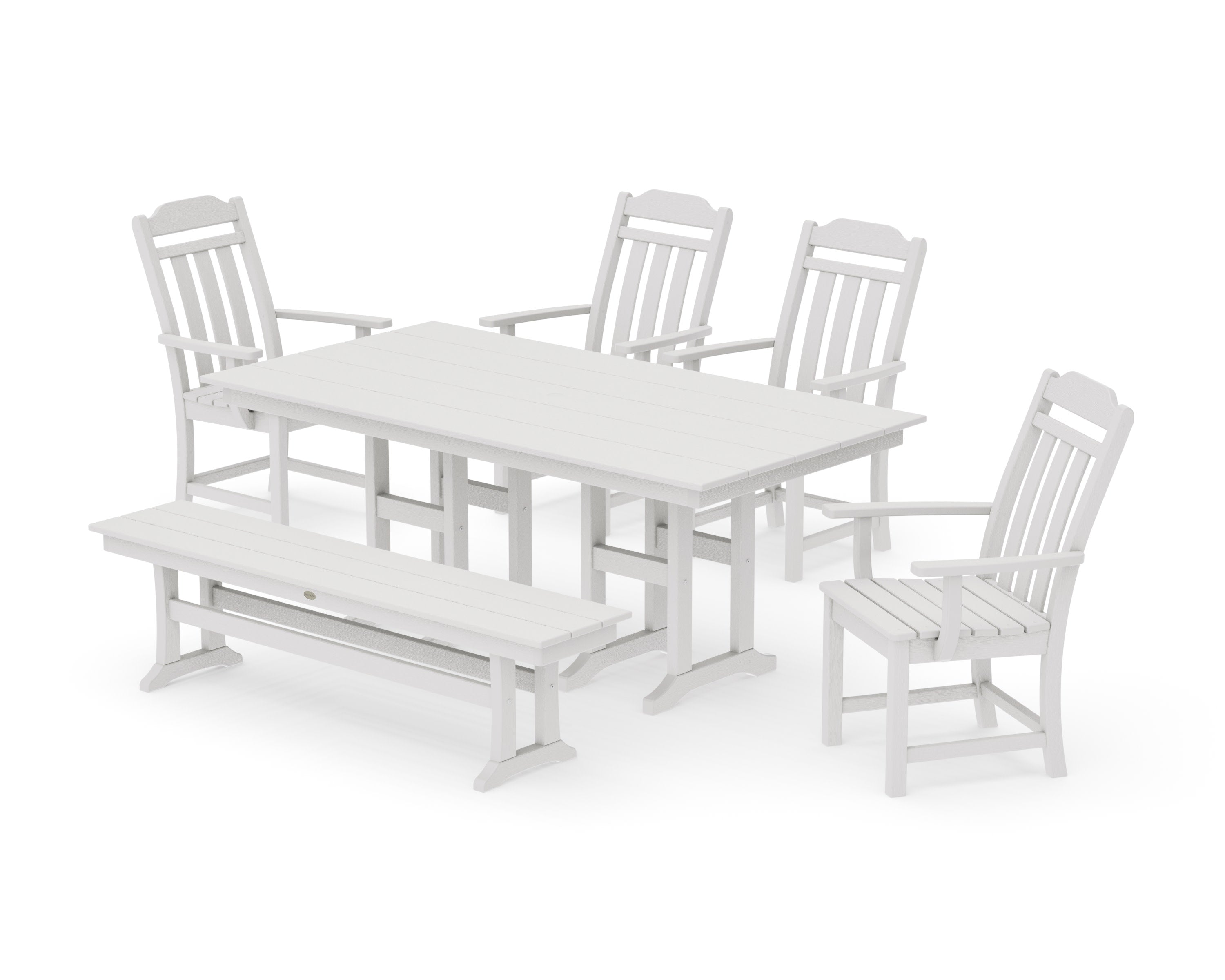 Cottage 6-Piece Farmhouse Dining Set with Bench in Vintage White