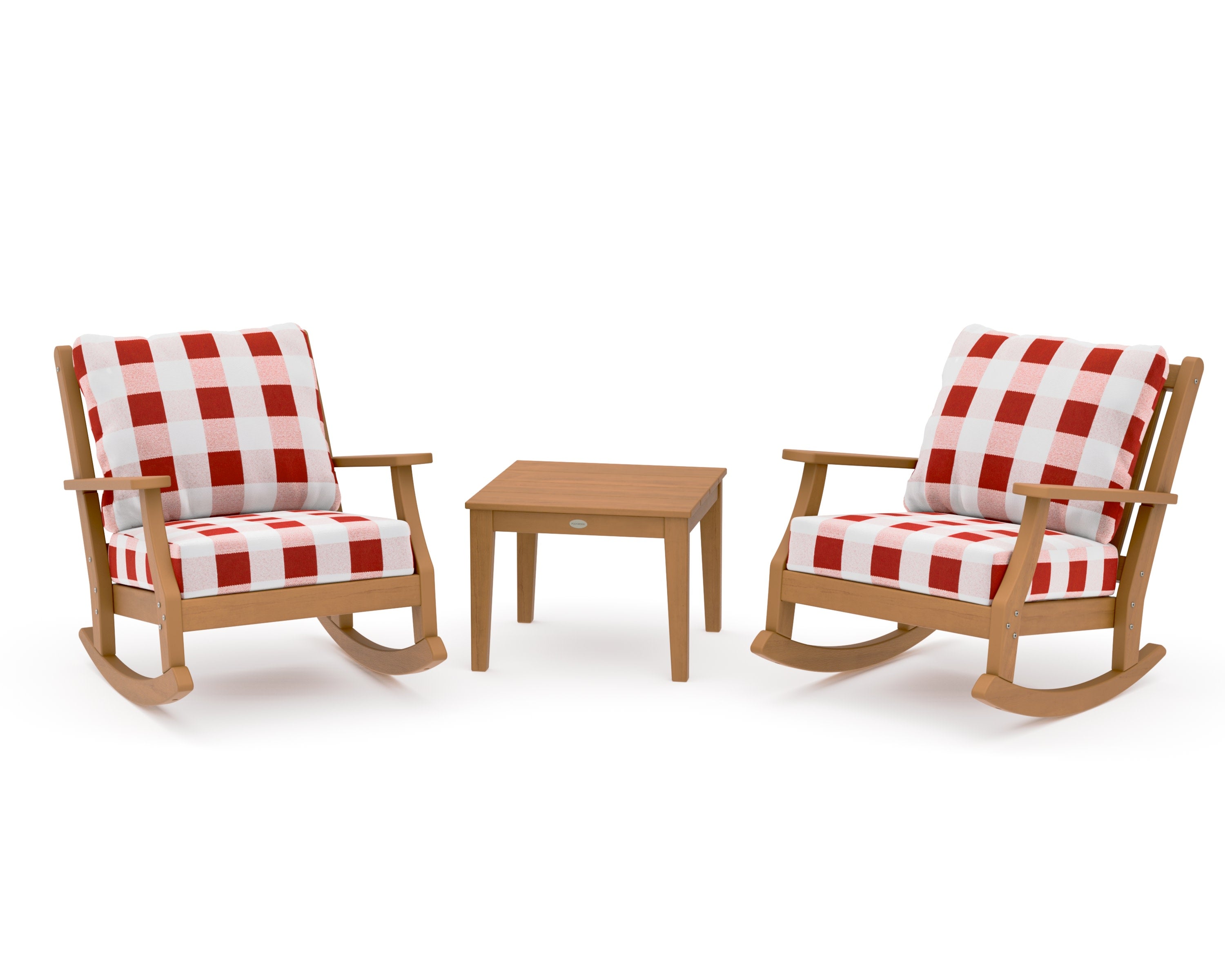 Wovendale 3-Piece Deep Seating Rocker Set in Natural / Buffalo Plaid Crimson