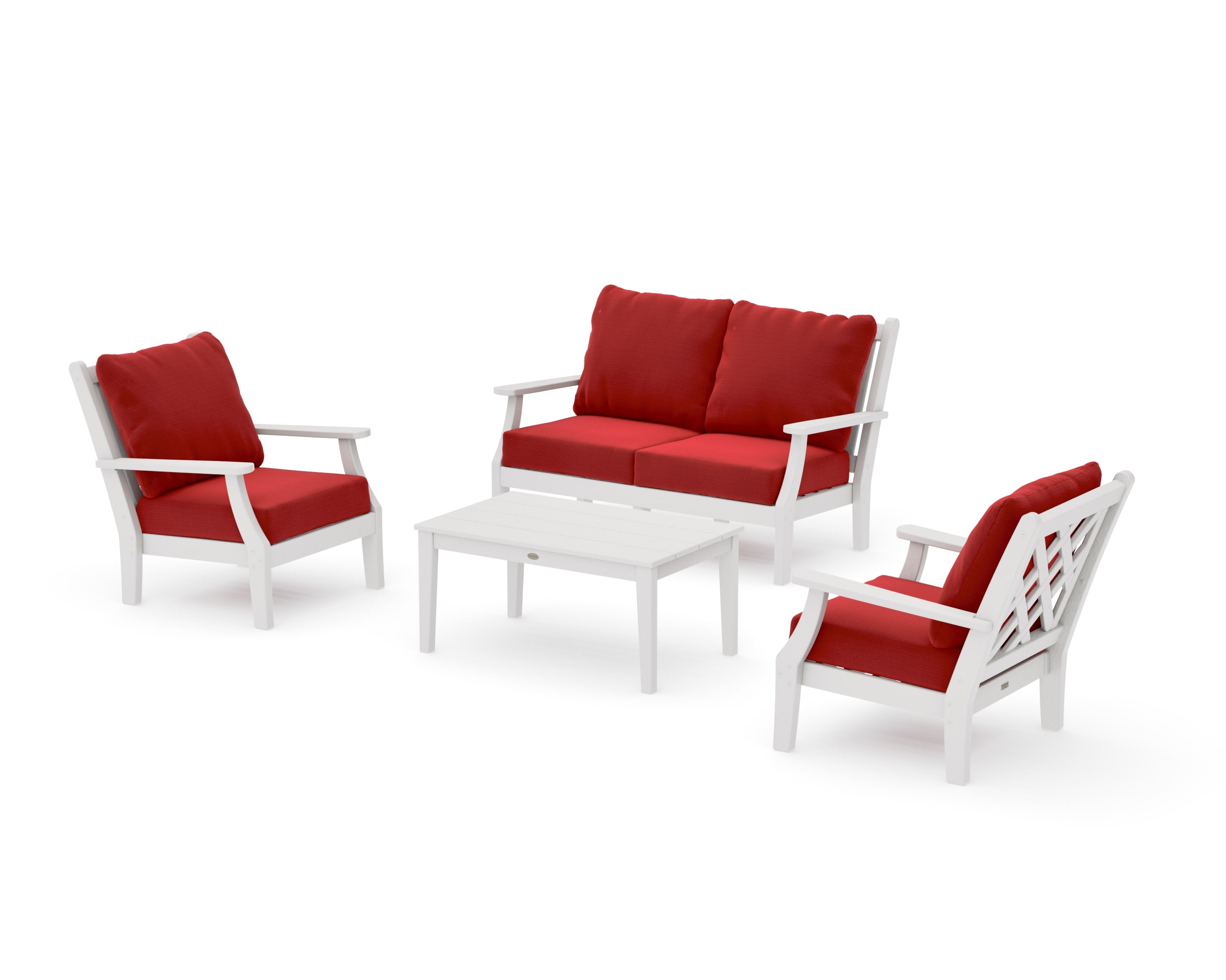 Wovendale 4-Piece Deep Seating Set with Loveseat in Vintage White / Crimson Linen