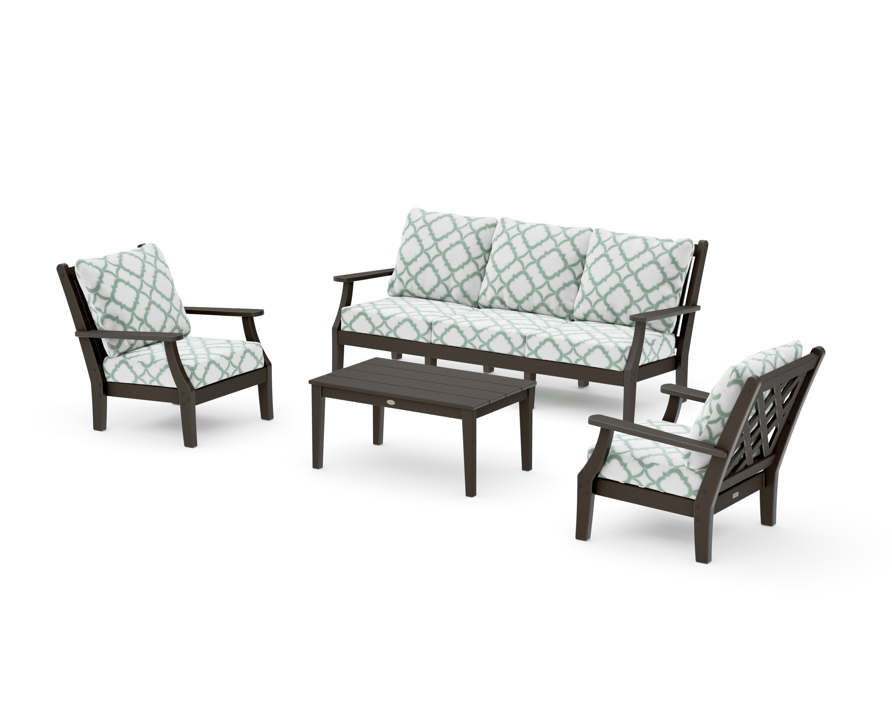 Wovendale 4-Piece Deep Seating Set with Sofa in Vintage Coffee / Trellis Glacier Spa