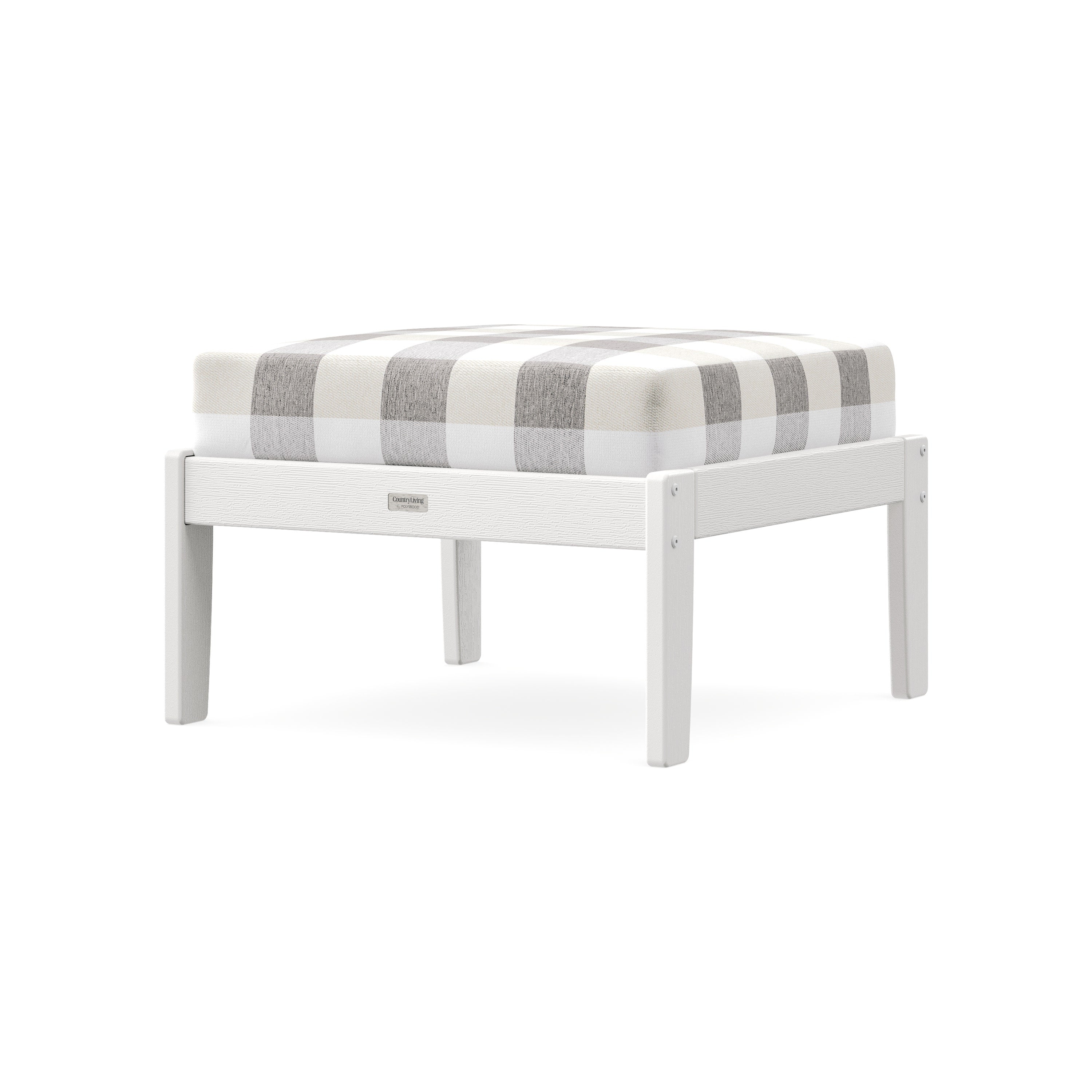 Cottage Deep Seating Ottoman in Vintage White / Buffalo Plaid Grey Mist