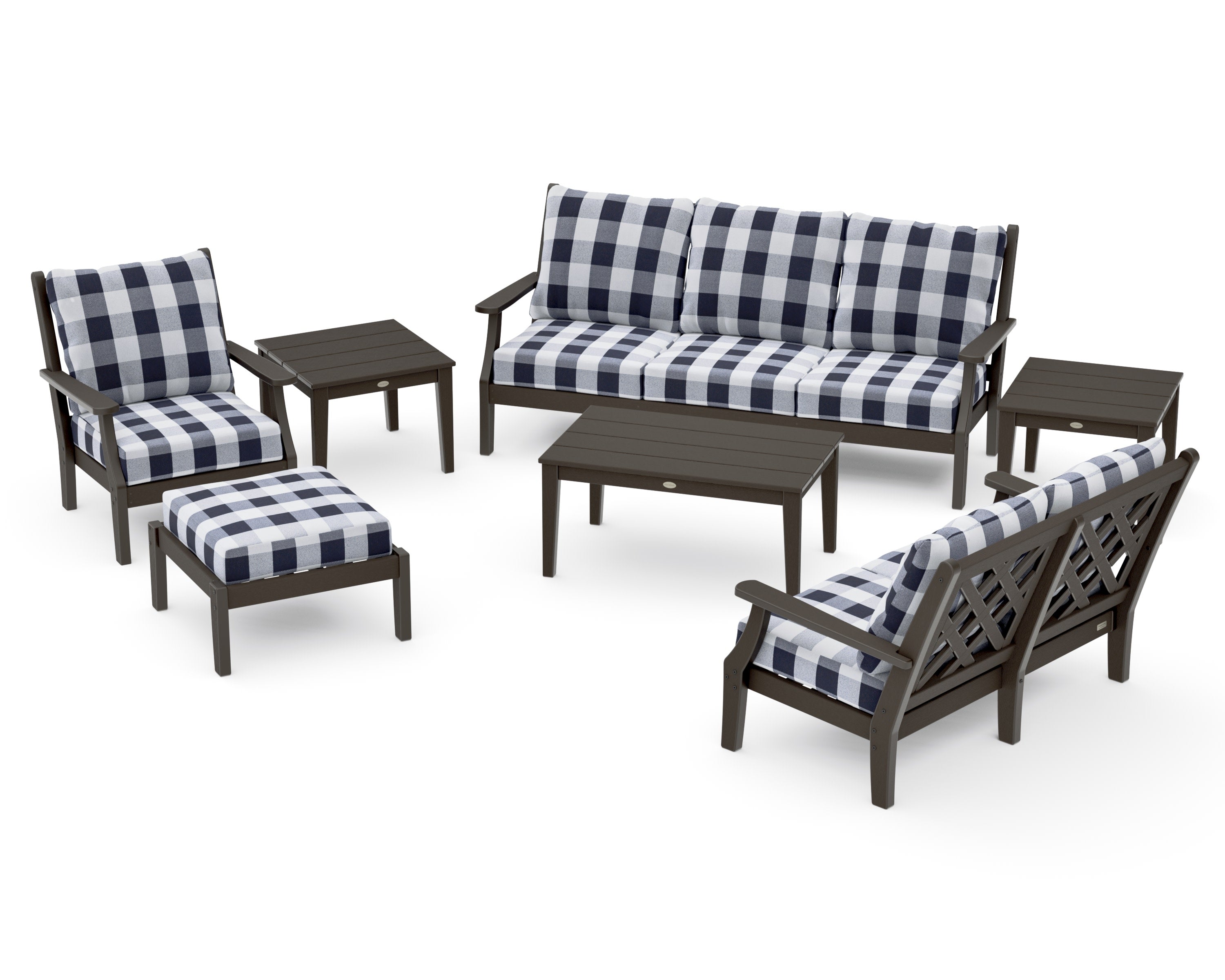 Wovendale 7-Piece Deep Seating Set in Vintage Coffee / Buffalo Plaid Navy