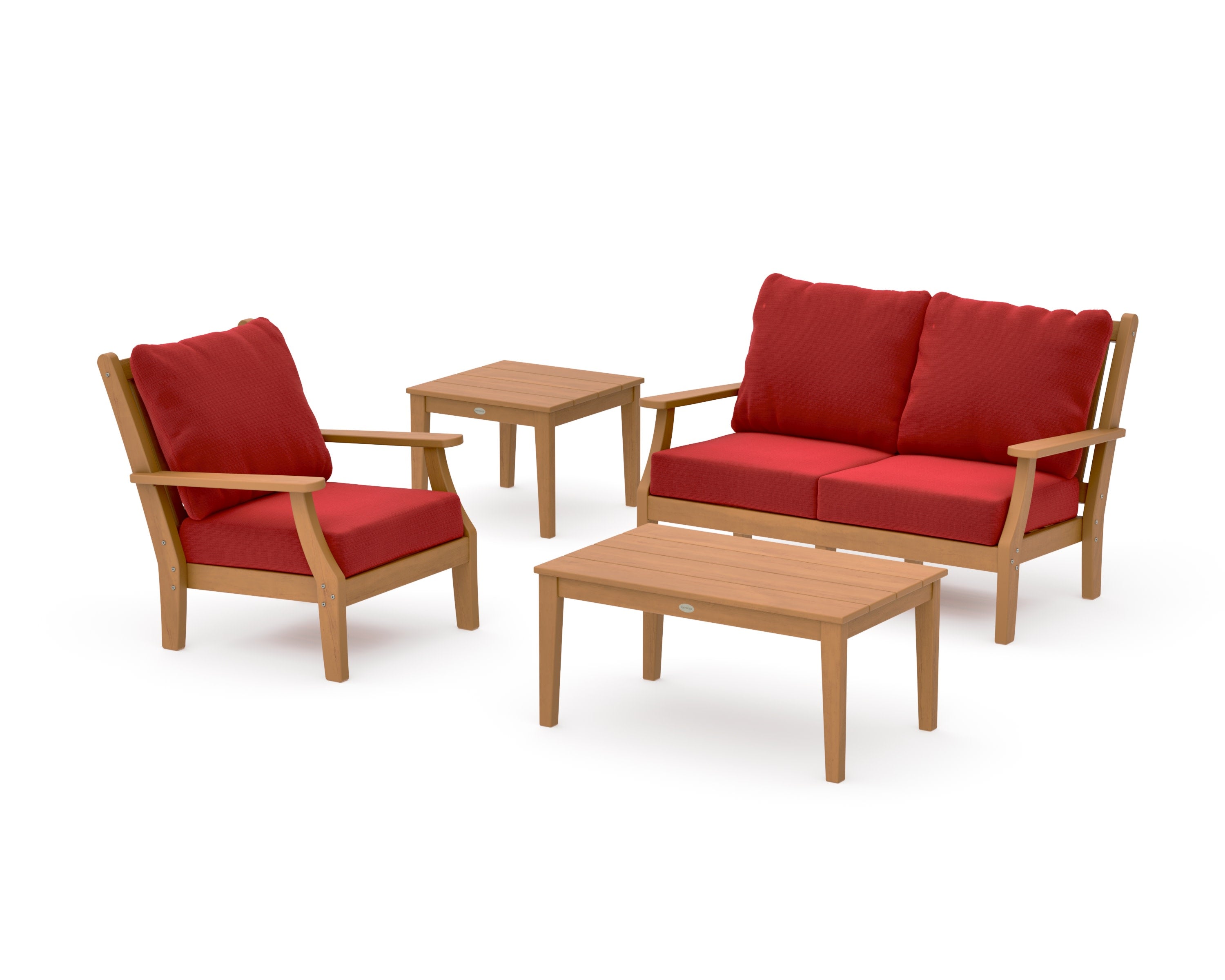 Wovendale 4-Piece Deep Seating Set in Natural / Crimson Linen