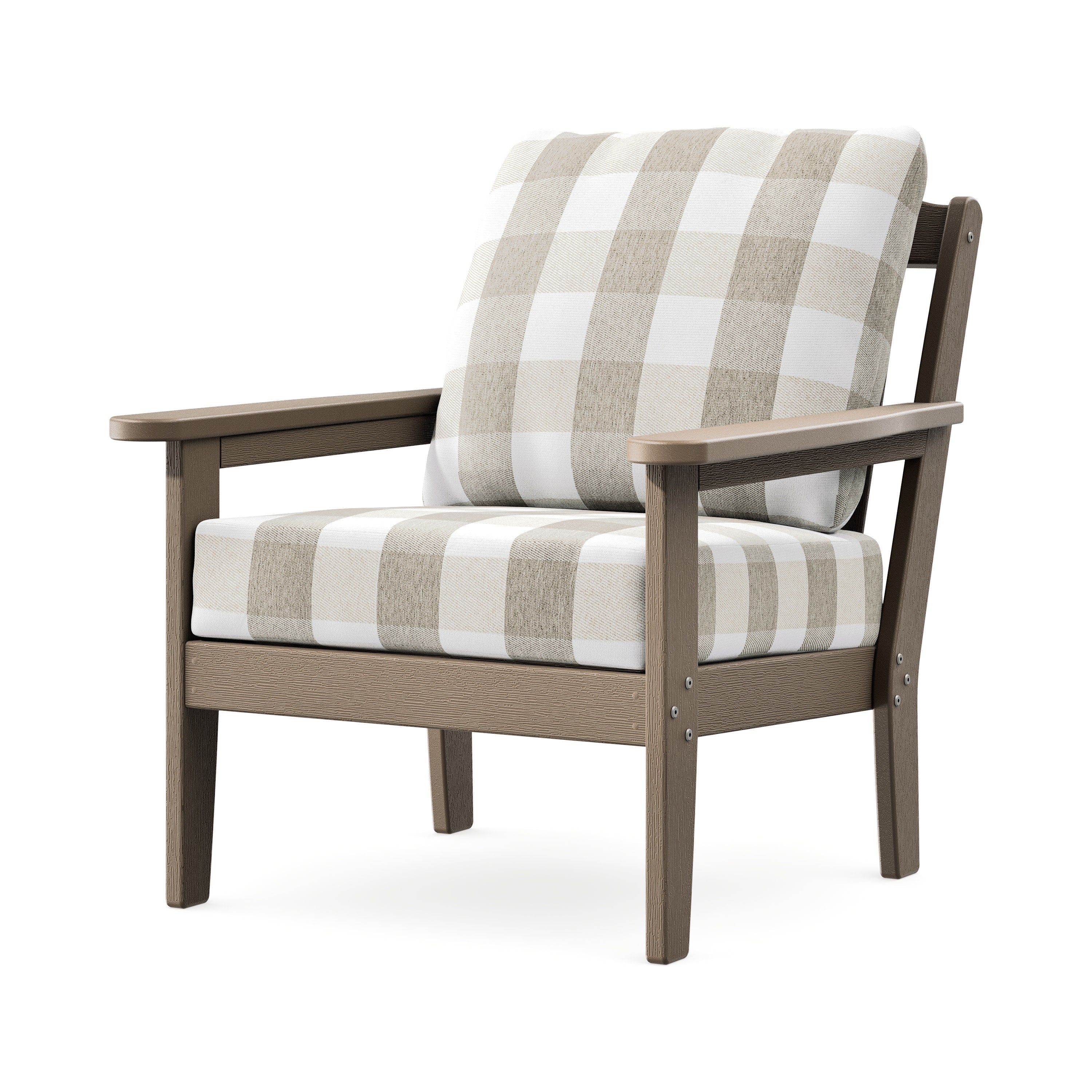 Cottage Deep Seating Chair in Vintage Sahara / Buffalo Plaid Dune Burlap