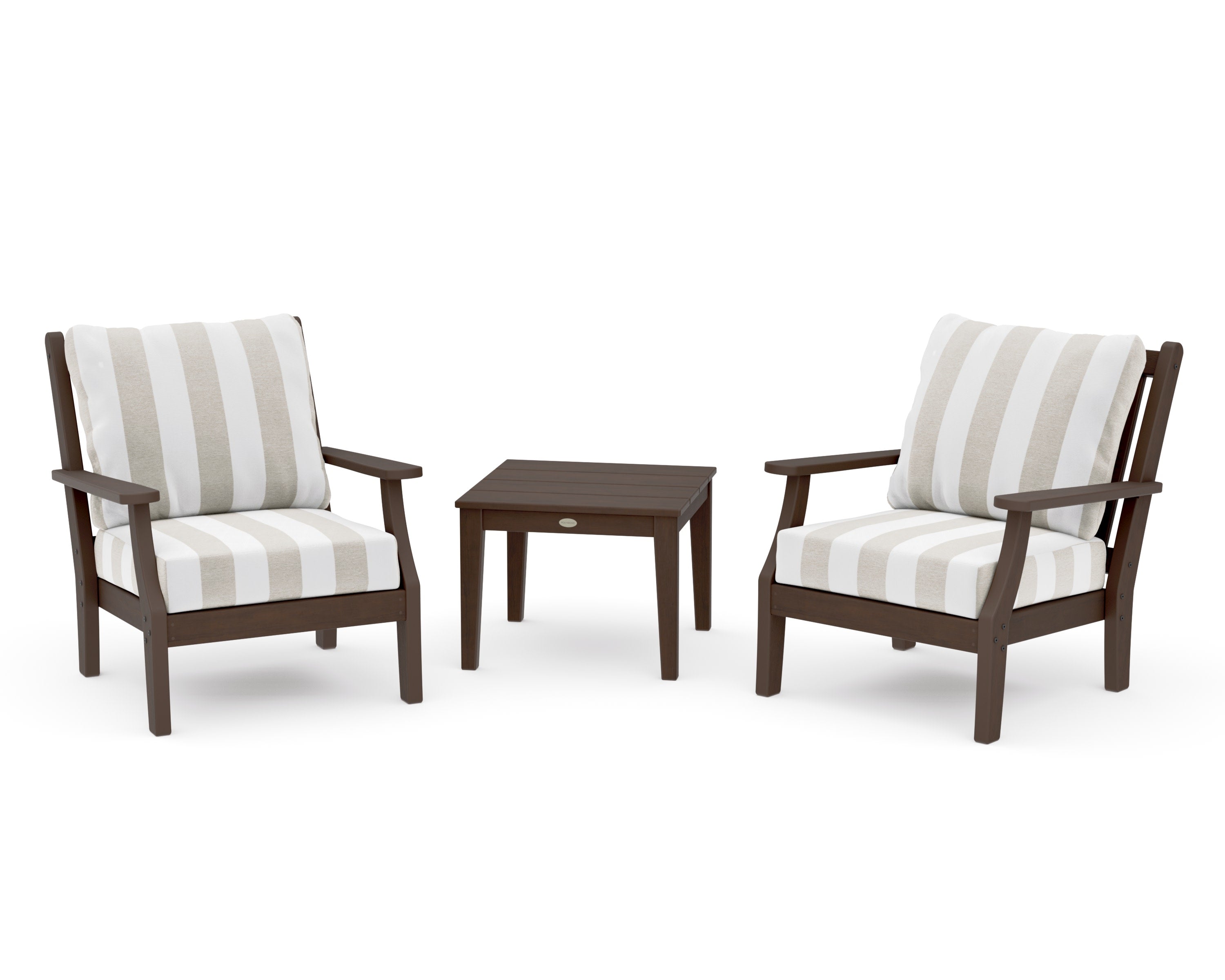 Wovendale 3-Piece Deep Seating Set in Kona / Cabana Stripe Dune Burlap