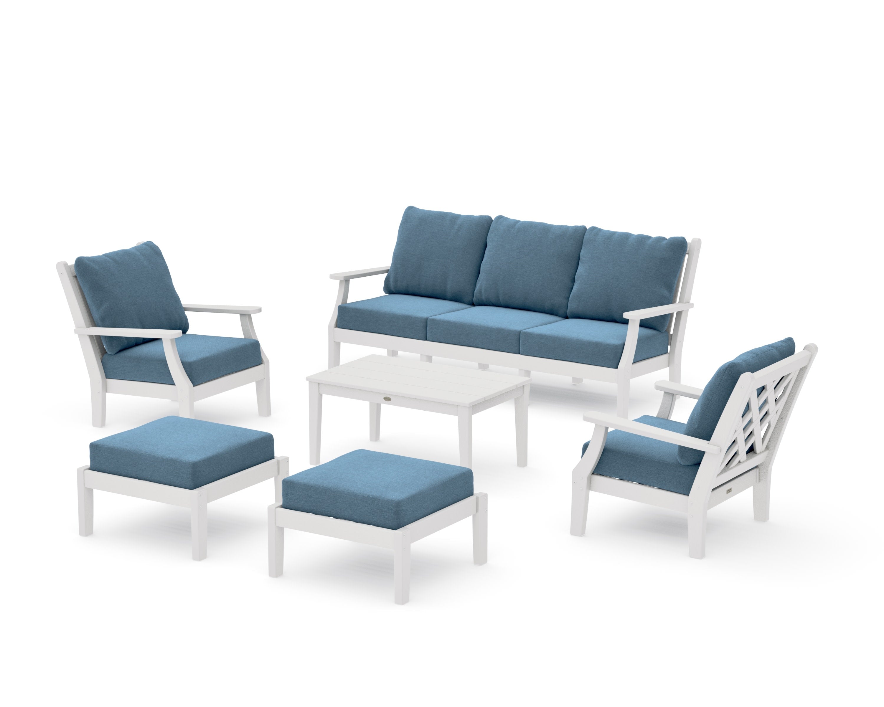 Wovendale 6-Piece Lounge Sofa Set in Vintage White / Sky Blue