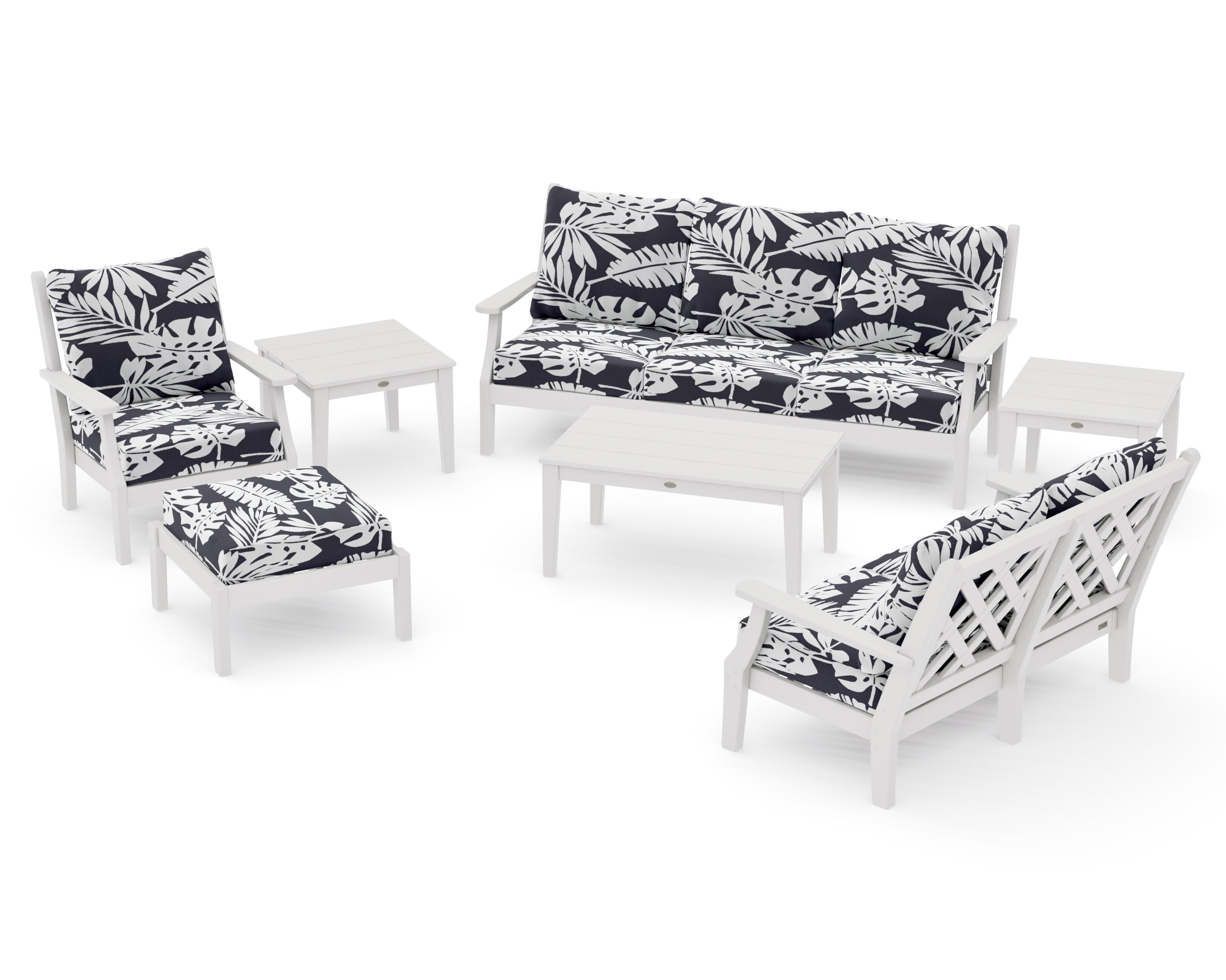 Wovendale 7-Piece Deep Seating Set in Vintage White / Leaf Navy