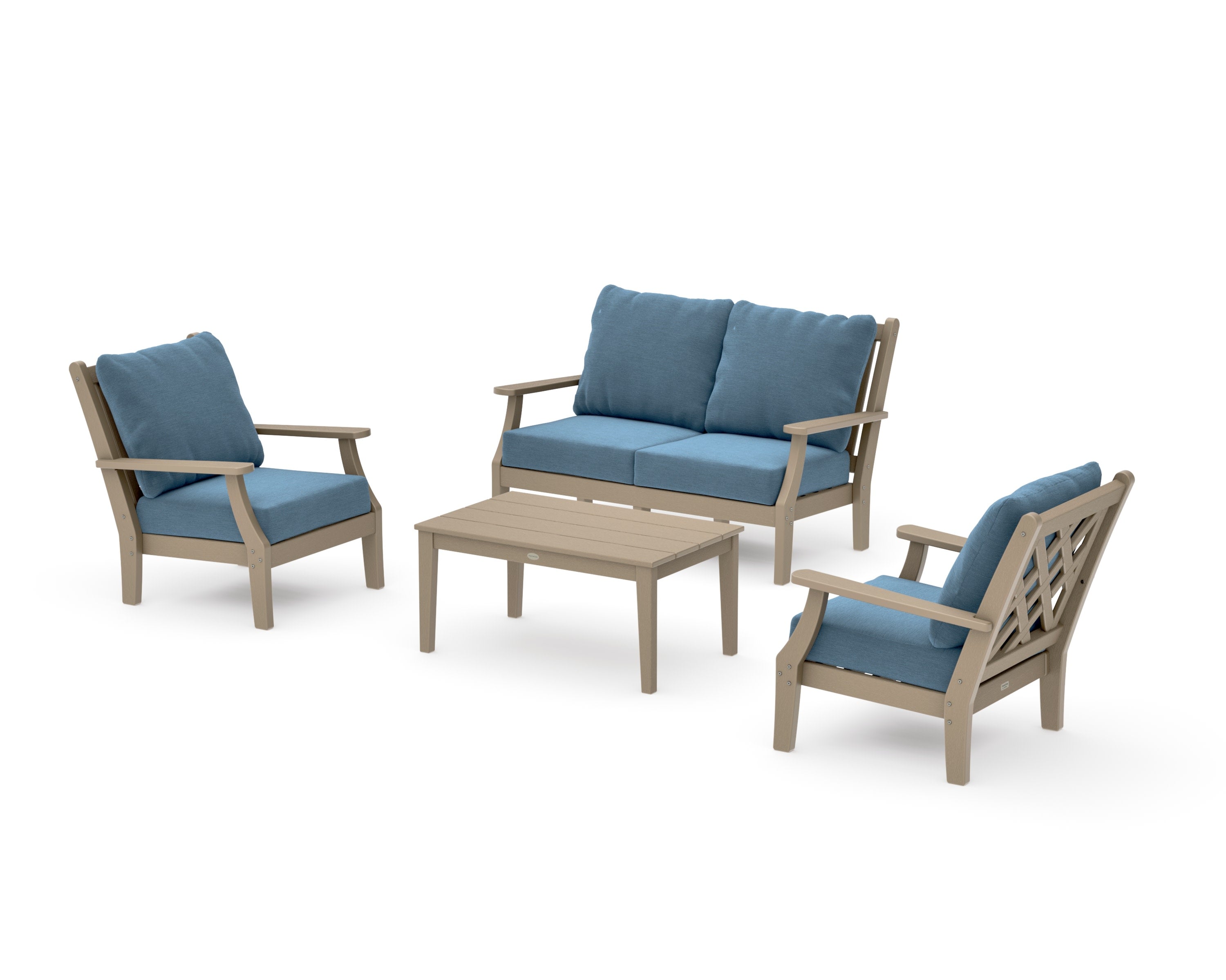 Wovendale 4-Piece Deep Seating Set with Loveseat in Vintage Sahara / Sky Blue