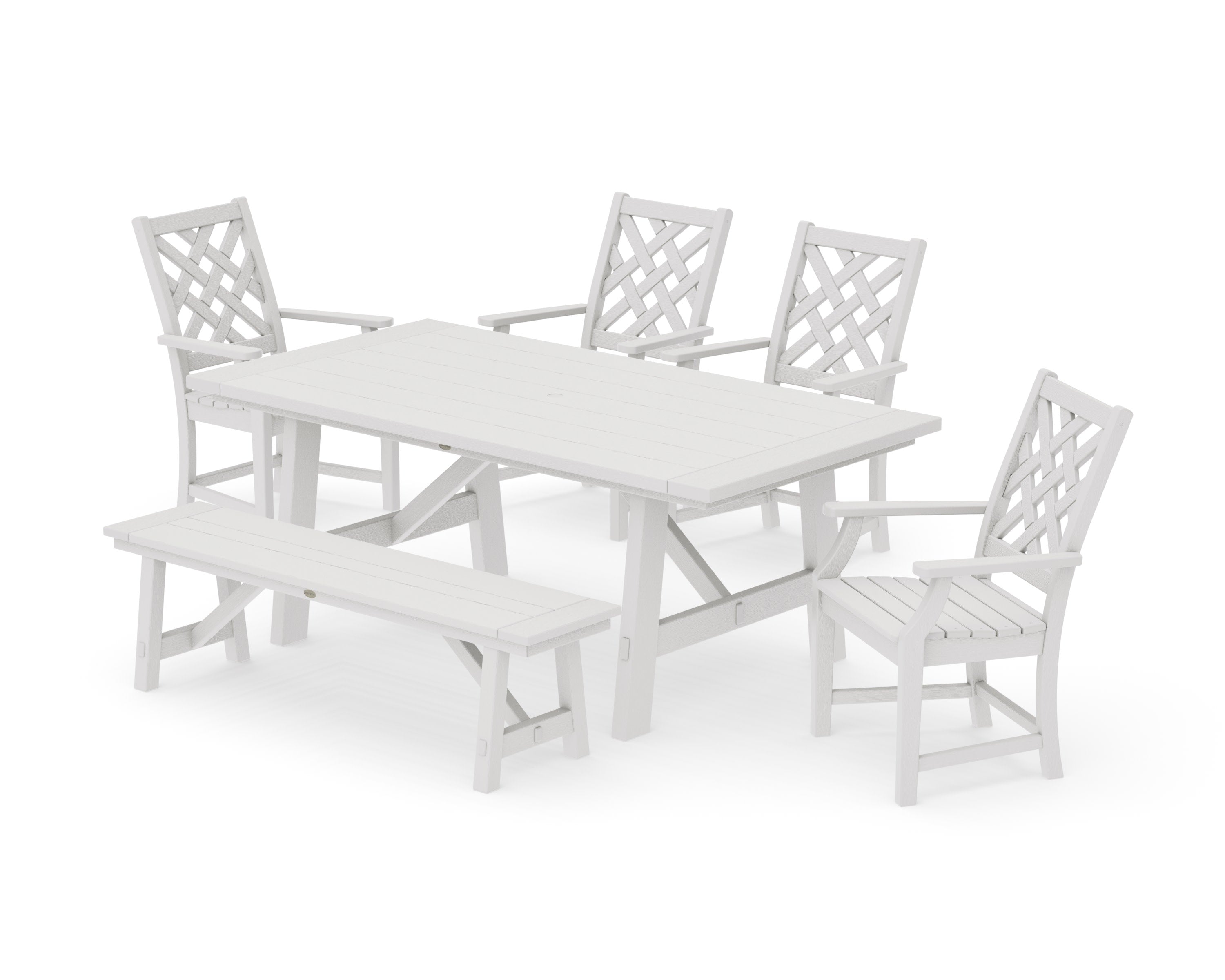 Wovendale 6-Piece Rustic Farmhouse Dining Set with Bench in Vintage White