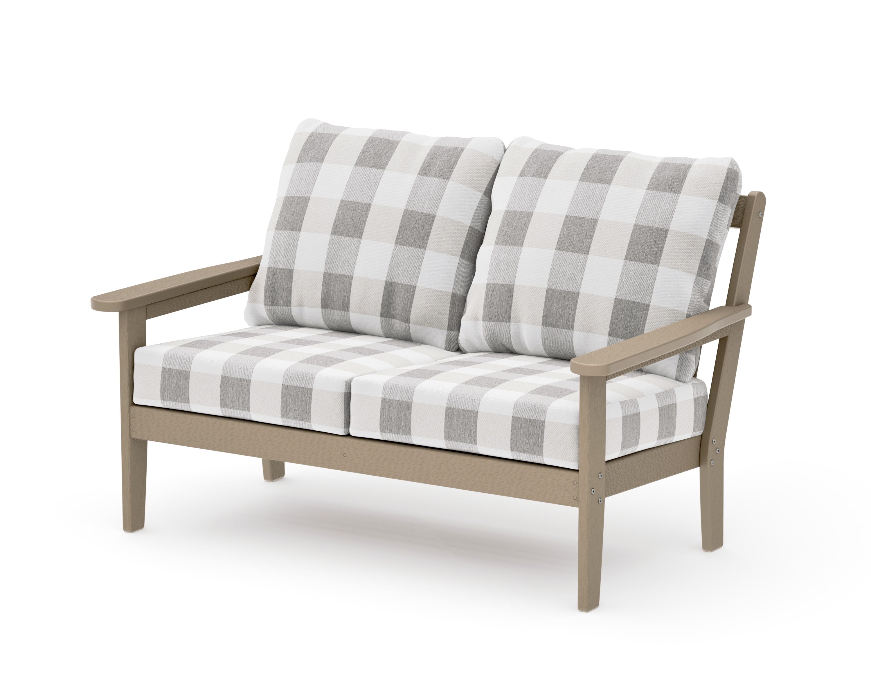 Cottage Deep Seating Loveseat in Vintage Sahara / Buffalo Plaid Grey Mist
