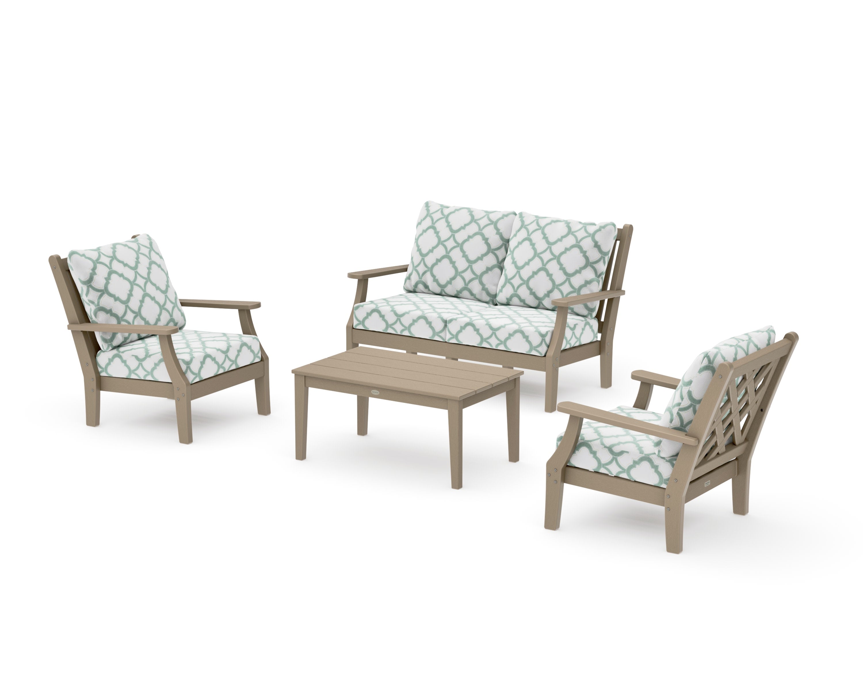 Wovendale 4-Piece Deep Seating Set with Loveseat in Vintage Sahara / Trellis Glacier Spa