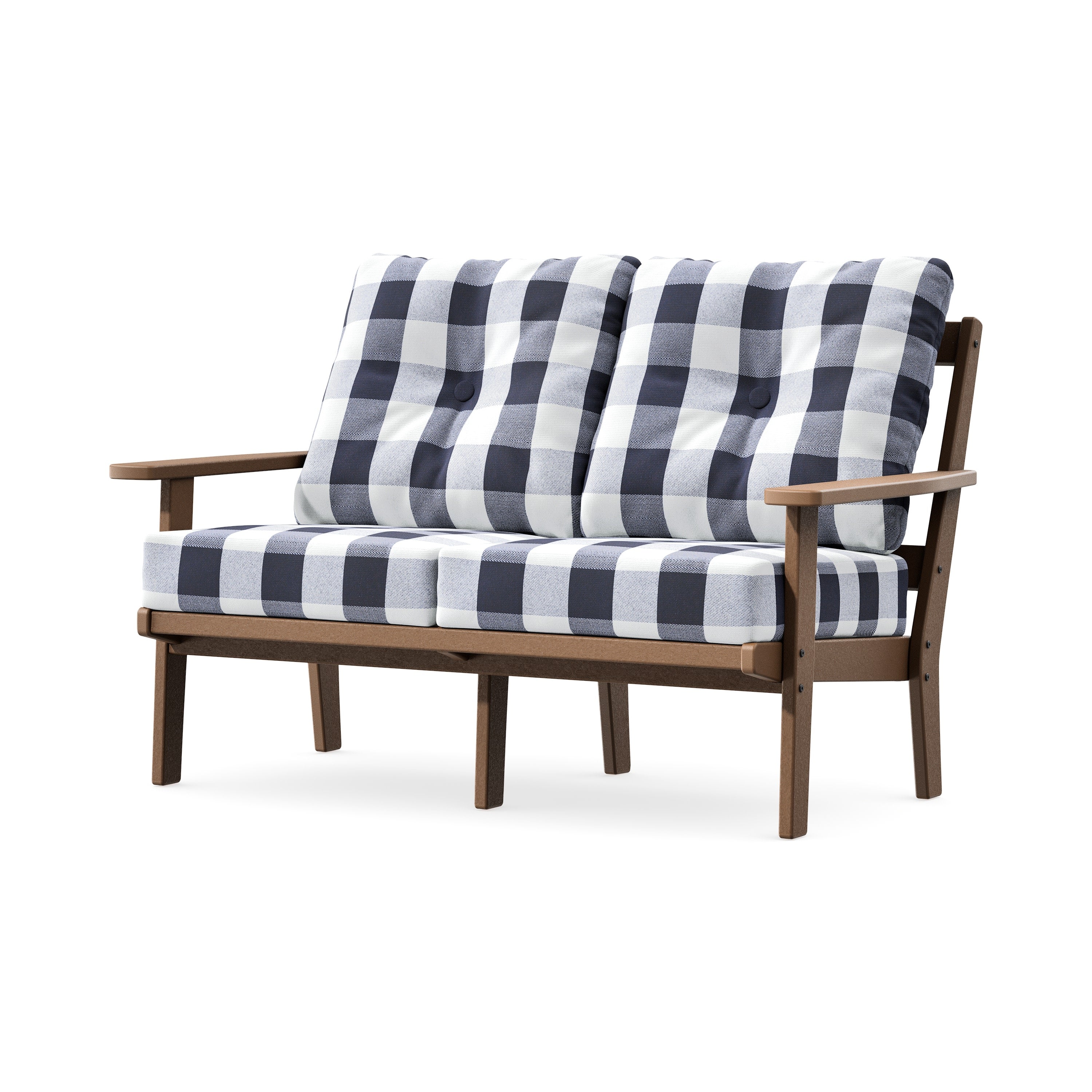 Prairie Deep SeatingLoveseat in Teak / Buffalo Plaid Navy