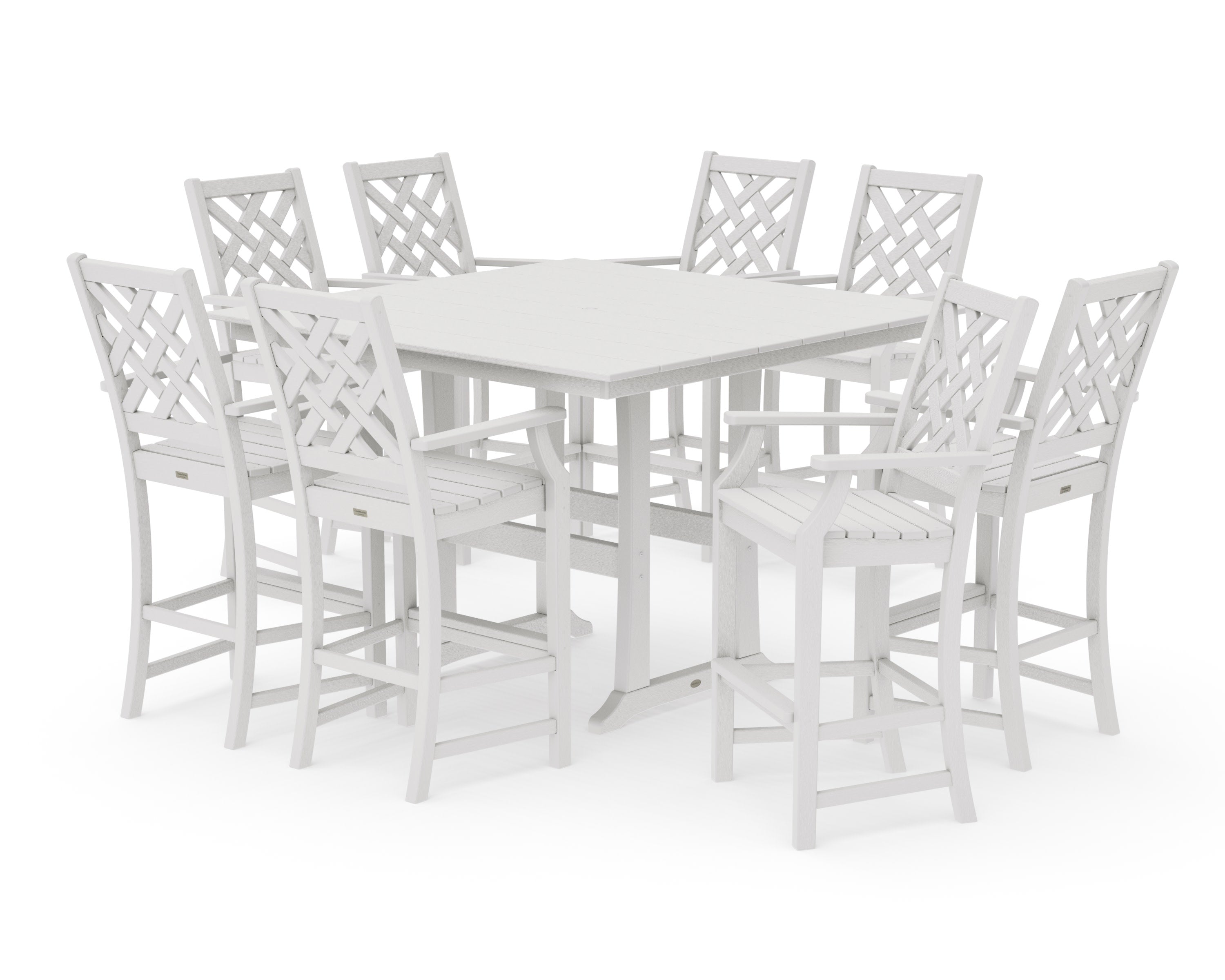 Wovendale 9-Piece Square Farmhouse Bar Set with Trestle Legs in Vintage White