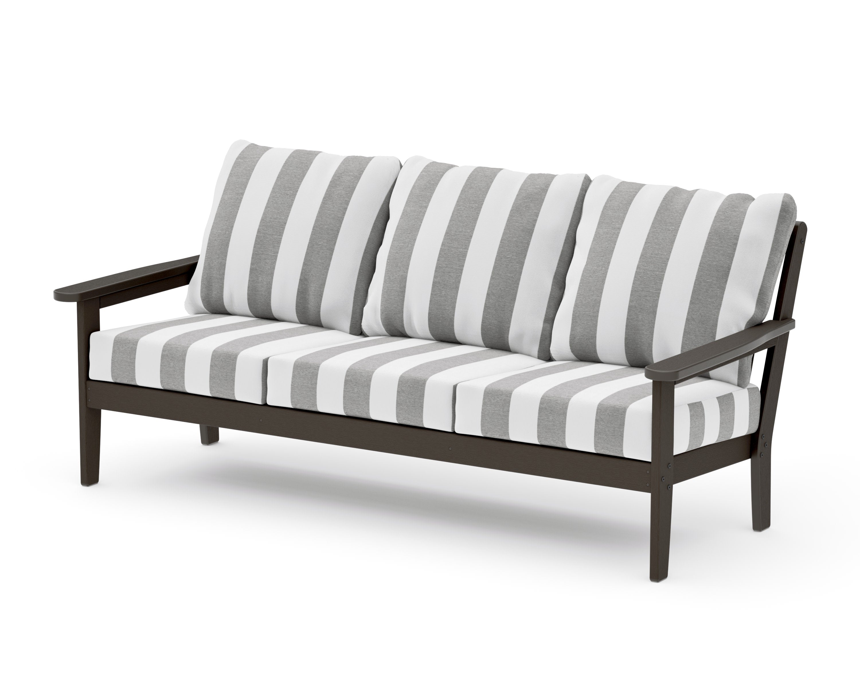 Cottage Deep Seating Sofa in Vintage Coffee / Cabana Stripe Grey Mist