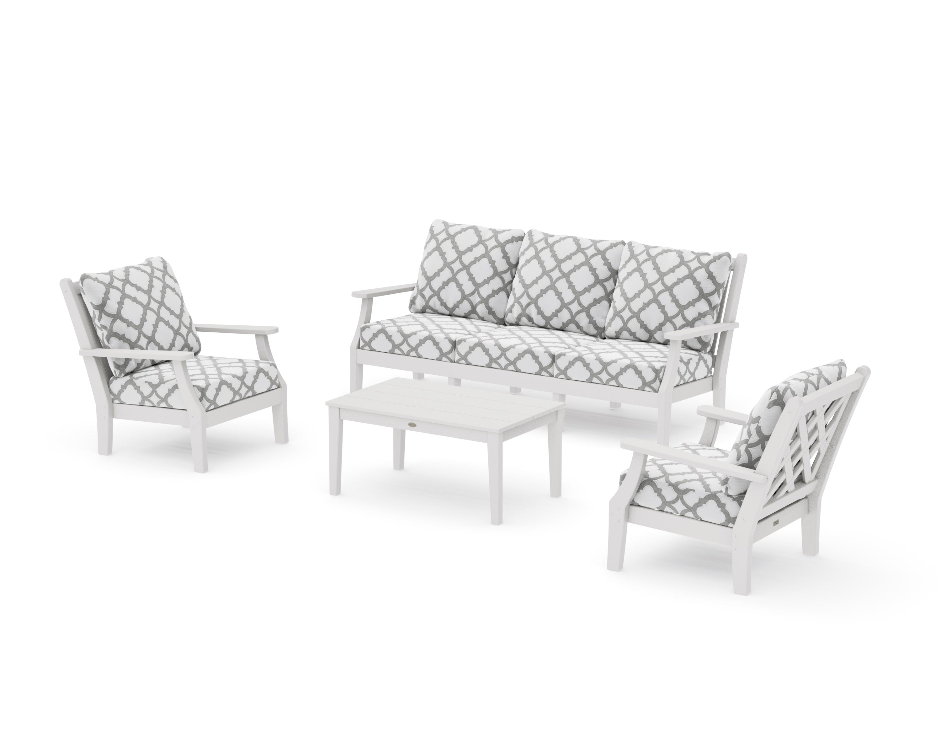 Wovendale 4-Piece Deep Seating Set with Sofa in Vintage White / Trellis Grey Mist