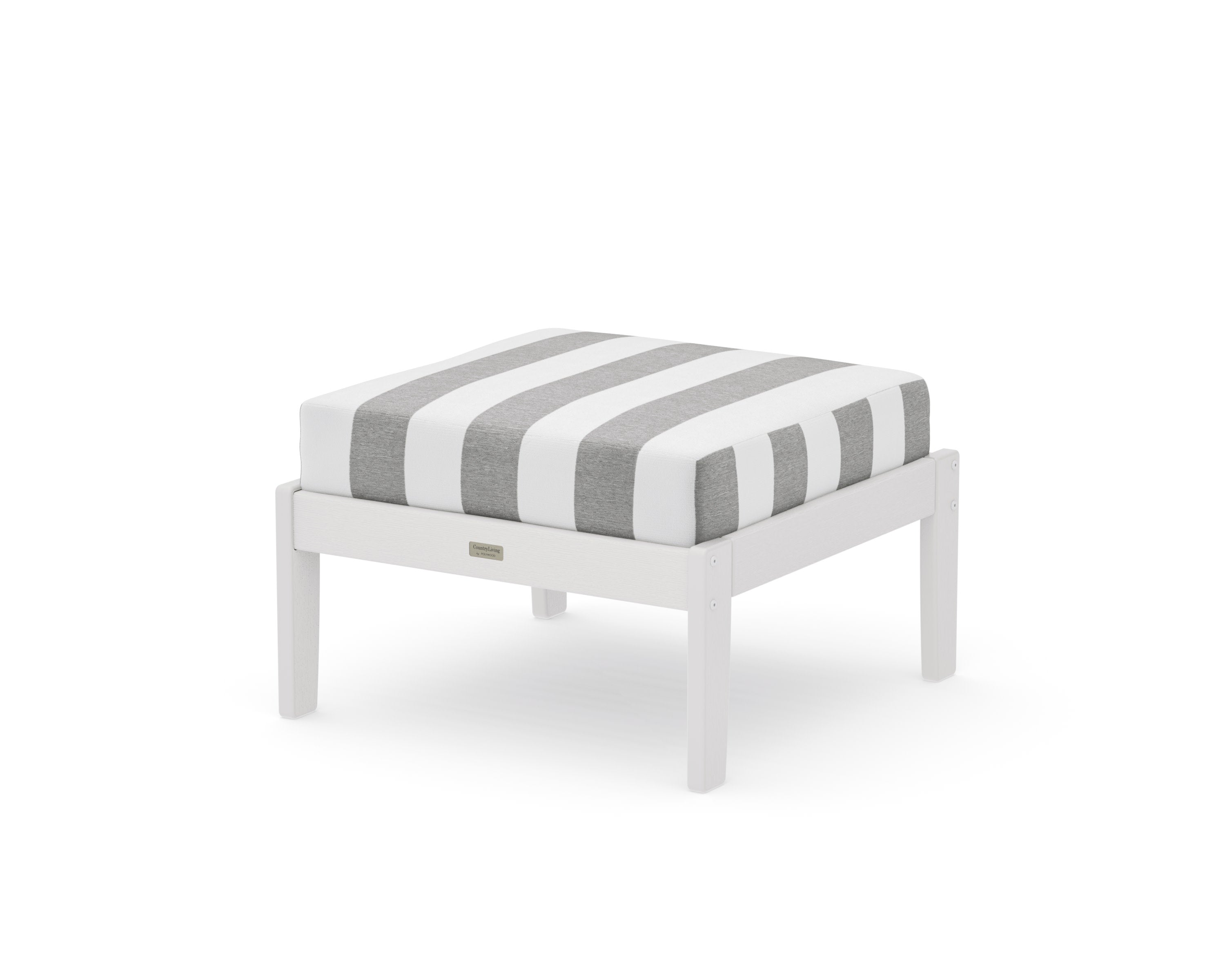 Cottage Deep Seating Ottoman in Vintage White / Cabana Stripe Grey Mist