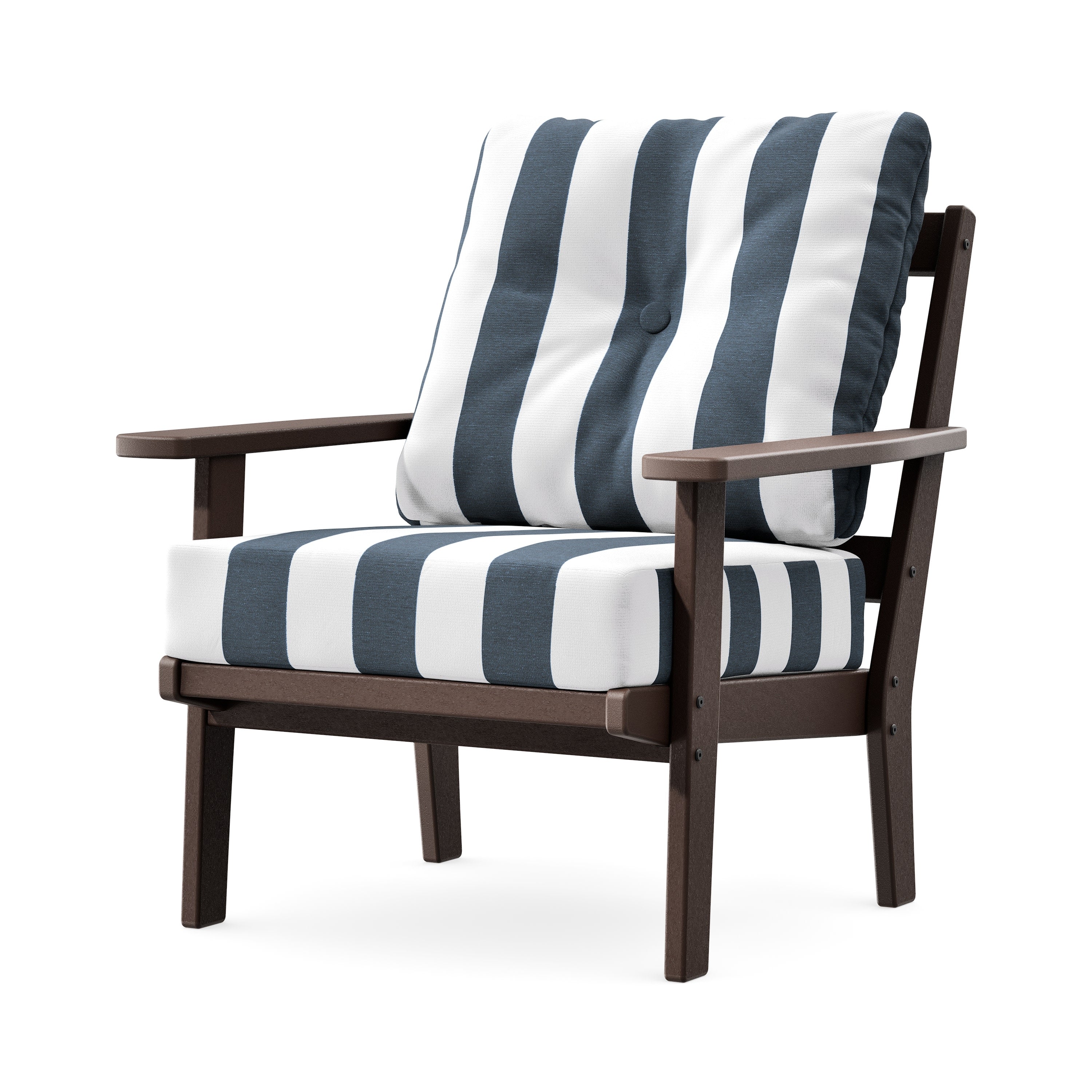 Prairie Deep Seating Chair in Mahogany / Cabana Stripe Marine Indigo