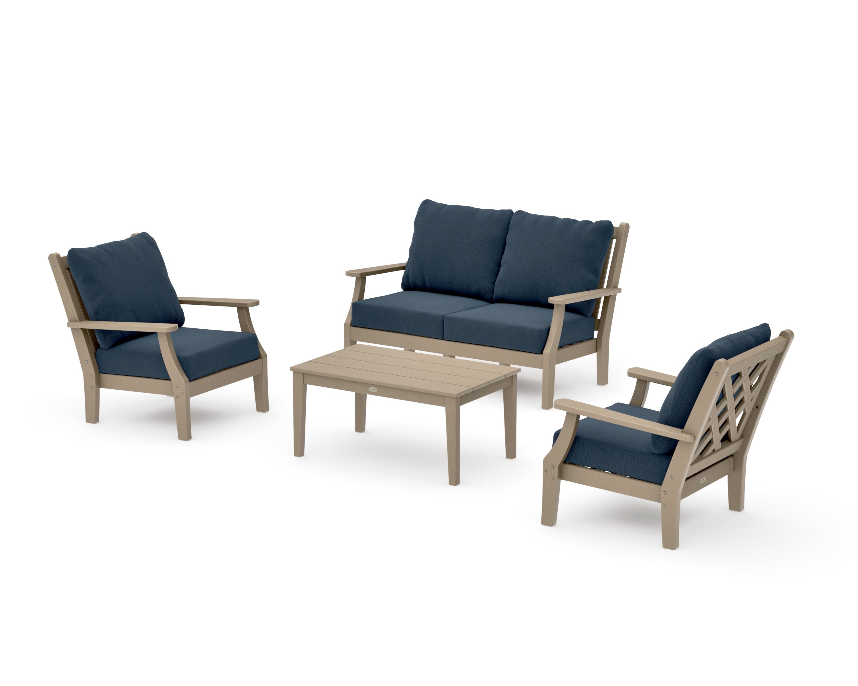 Wovendale 4-Piece Deep Seating Set with Loveseat in Vintage Sahara / Marine Indigo