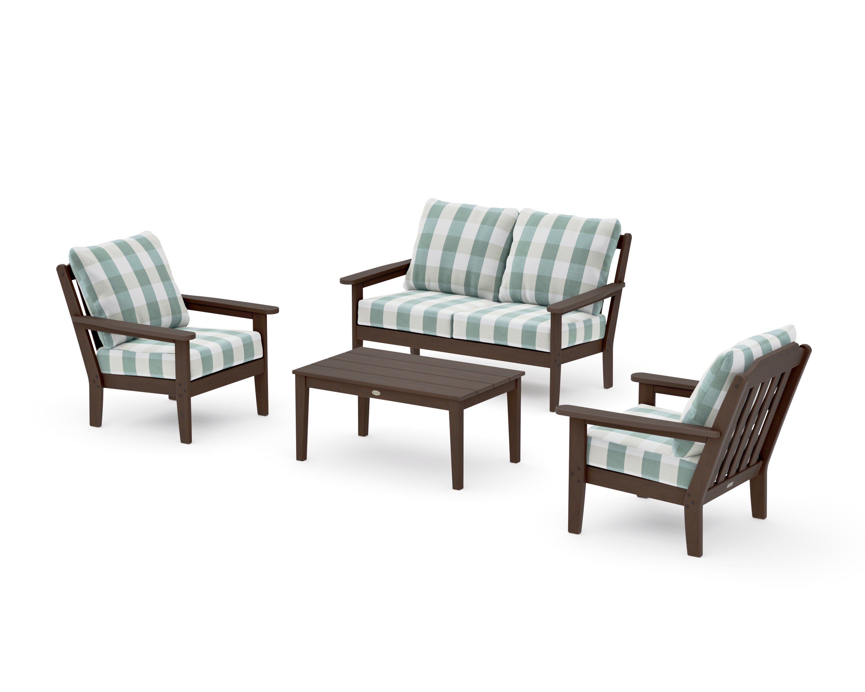 Cottage 4-Piece Deep Seating Set with Loveseat in Kona / Buffalo Plaid Glacier Spa