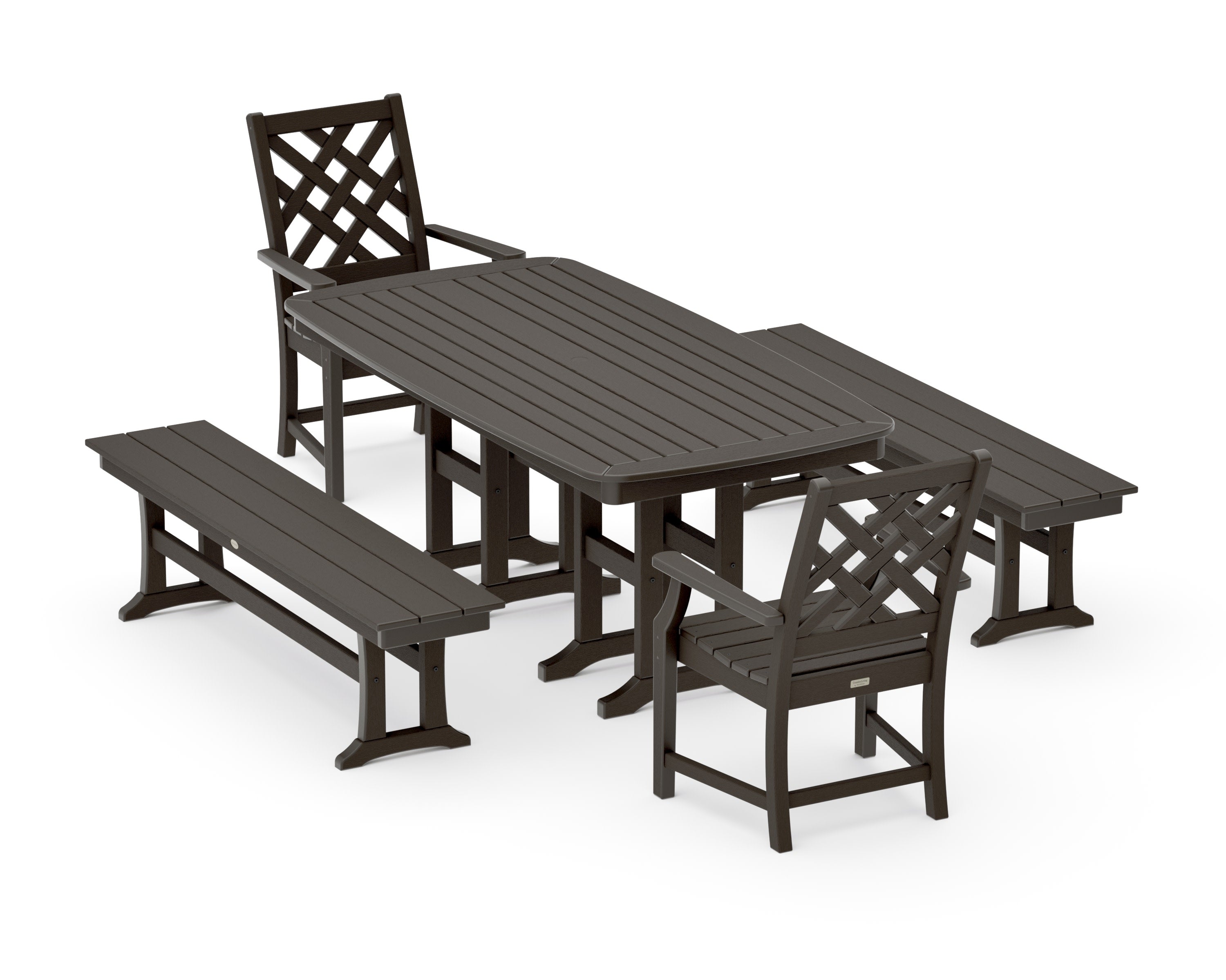 Wovendale 5-Piece Dining Set with Benches in Vintage Coffee