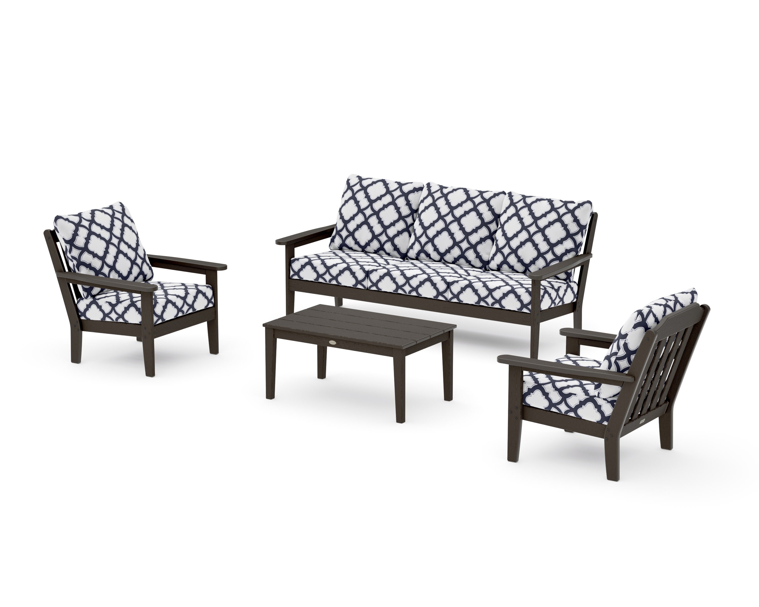 Cottage 4-Piece Deep Seating Set with Sofa in Vintage Coffee / Trellis Navy