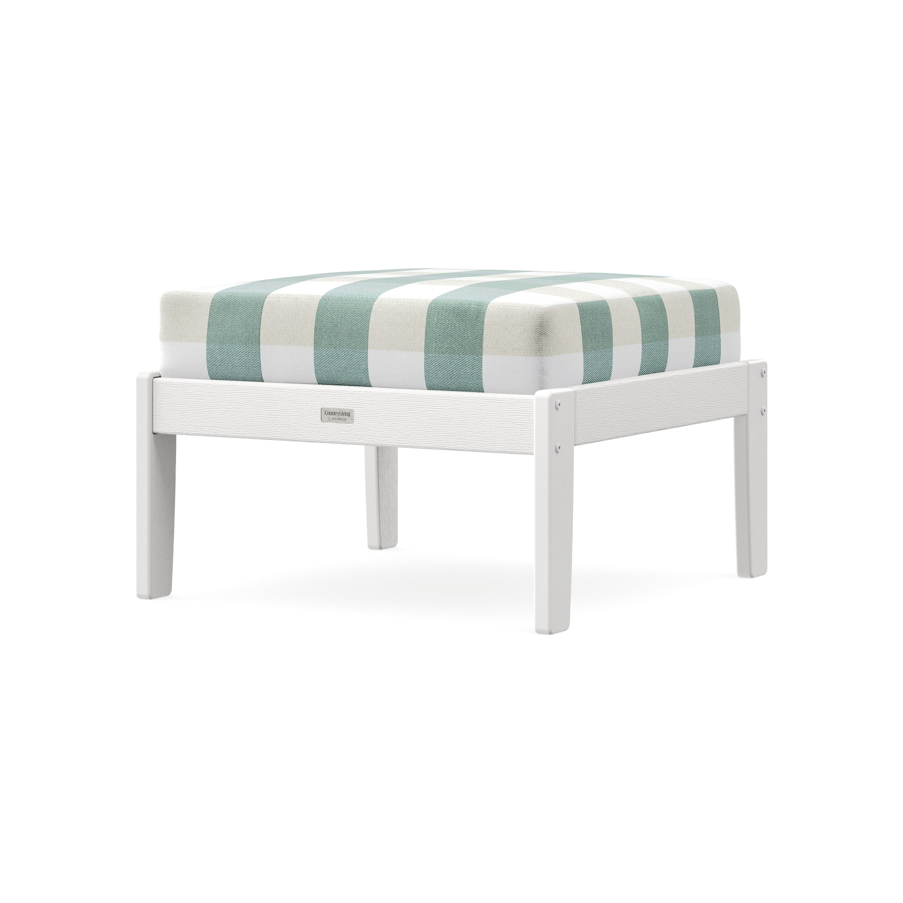 Cottage Deep Seating Ottoman in Vintage White / Buffalo Plaid Glacier Spa