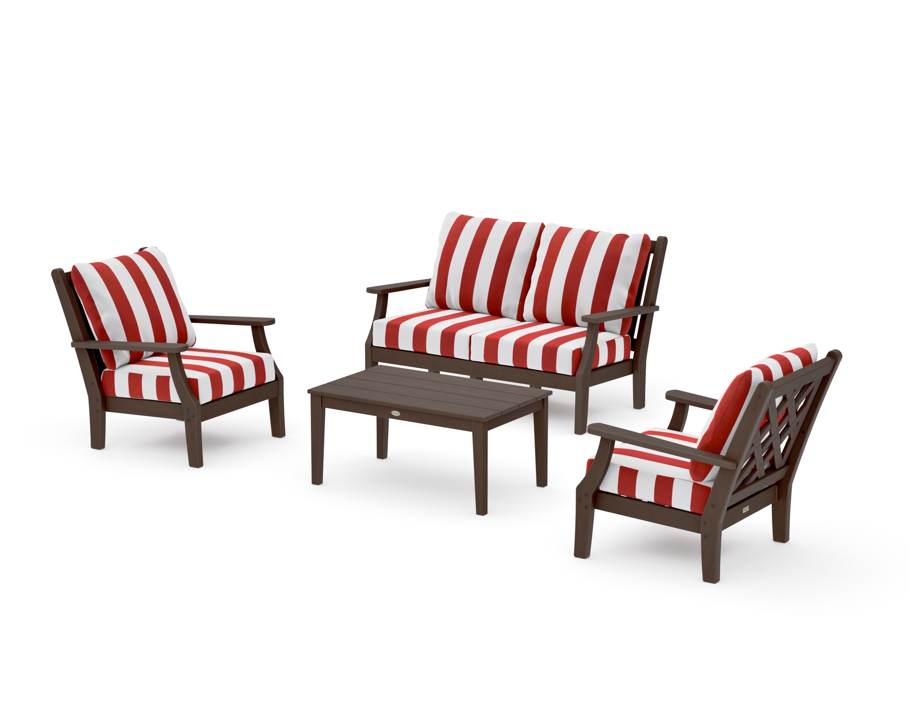 Wovendale 4-Piece Deep Seating Set with Loveseat in Kona / Cabana Stripe Crimson