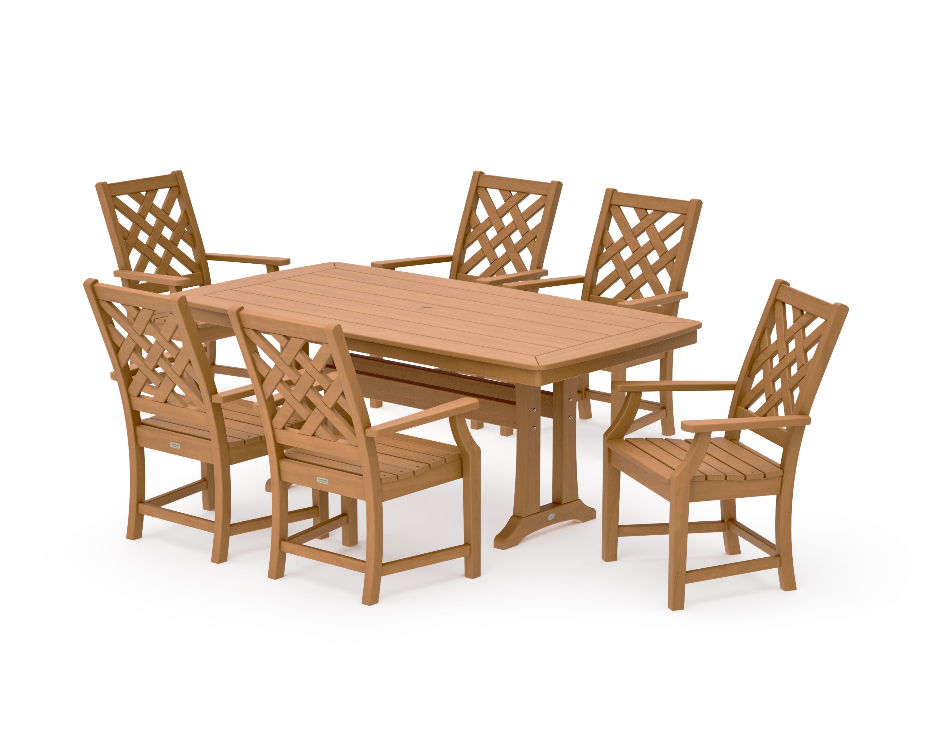 Wovendale Arm Chair 7-Piece Dining Set with Trestle Legs in Natural