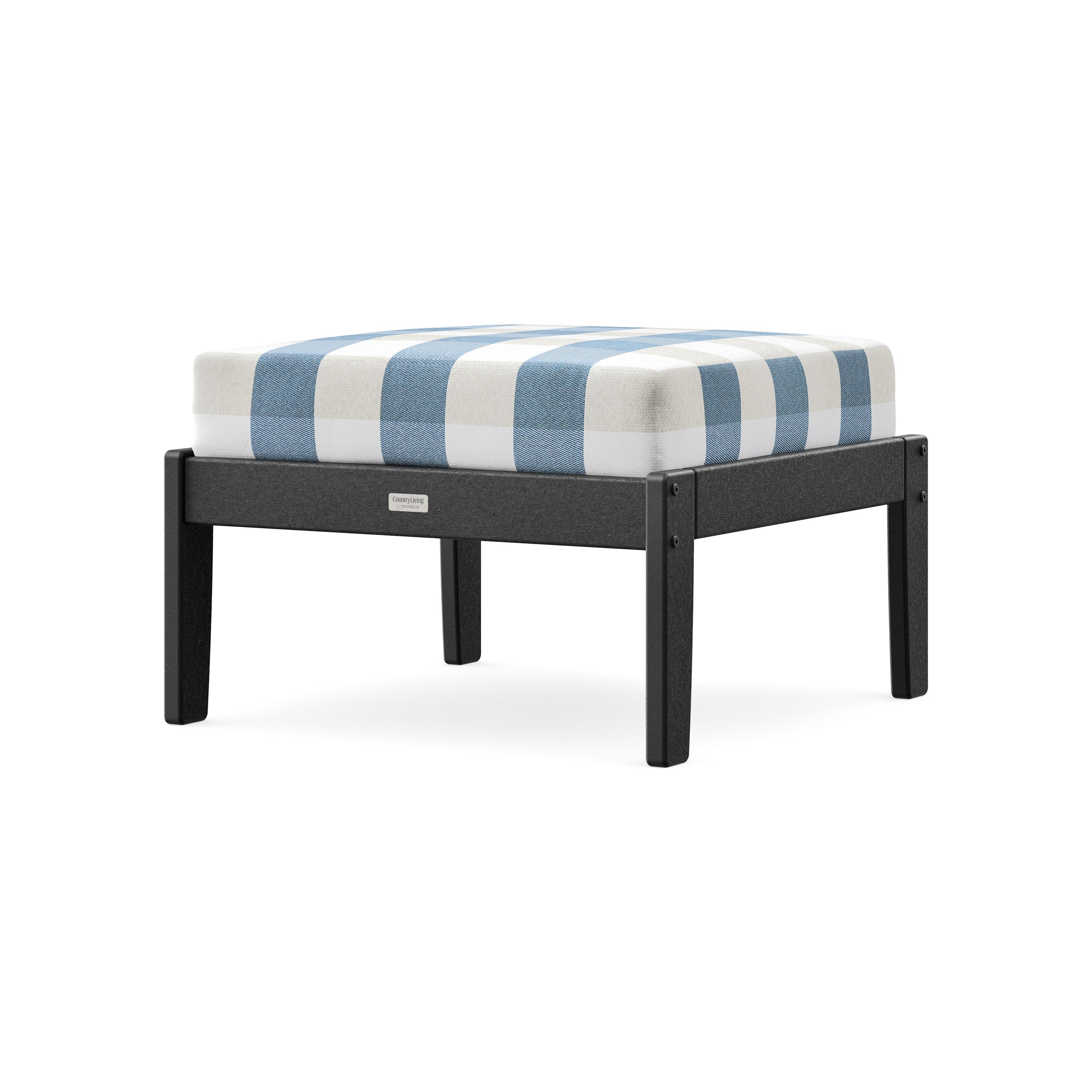 Cottage Deep Seating Ottoman in Black / Buffalo Plaid Sky Blue