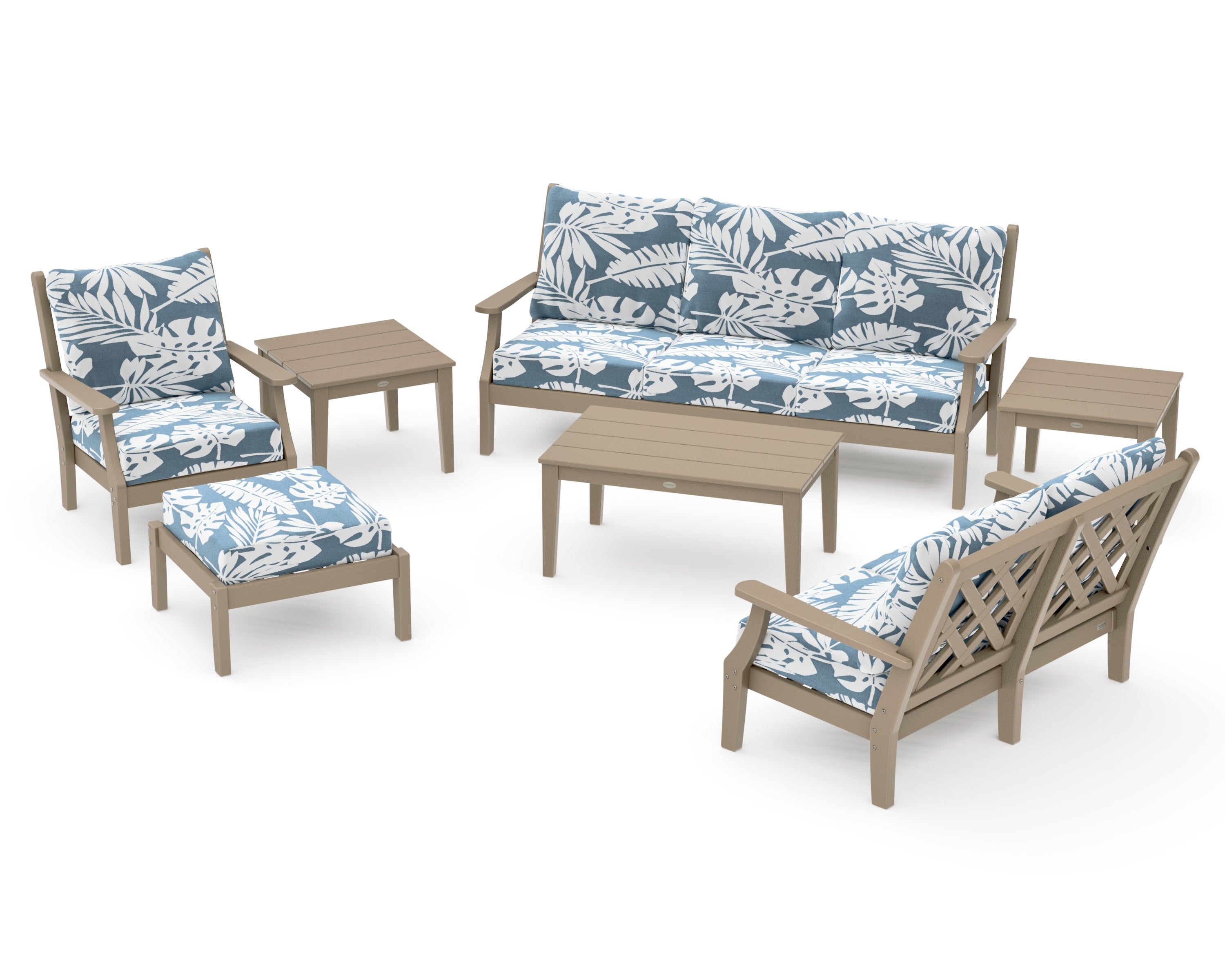 Wovendale 7-Piece Deep Seating Set in Vintage Sahara / Leaf Sky Blue