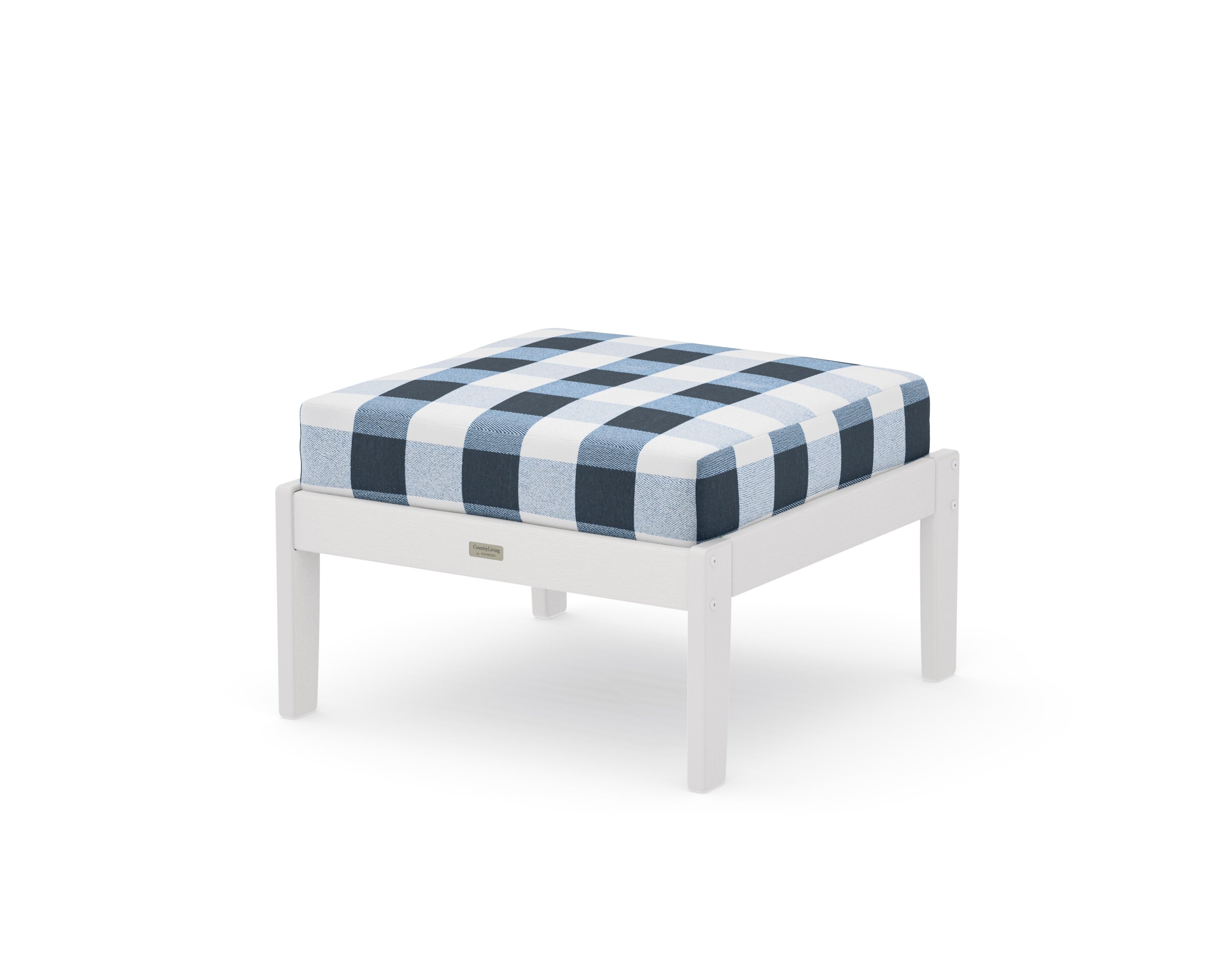 Cottage Deep Seating Ottoman in Vintage White / Buffalo Plaid Marine Indigo