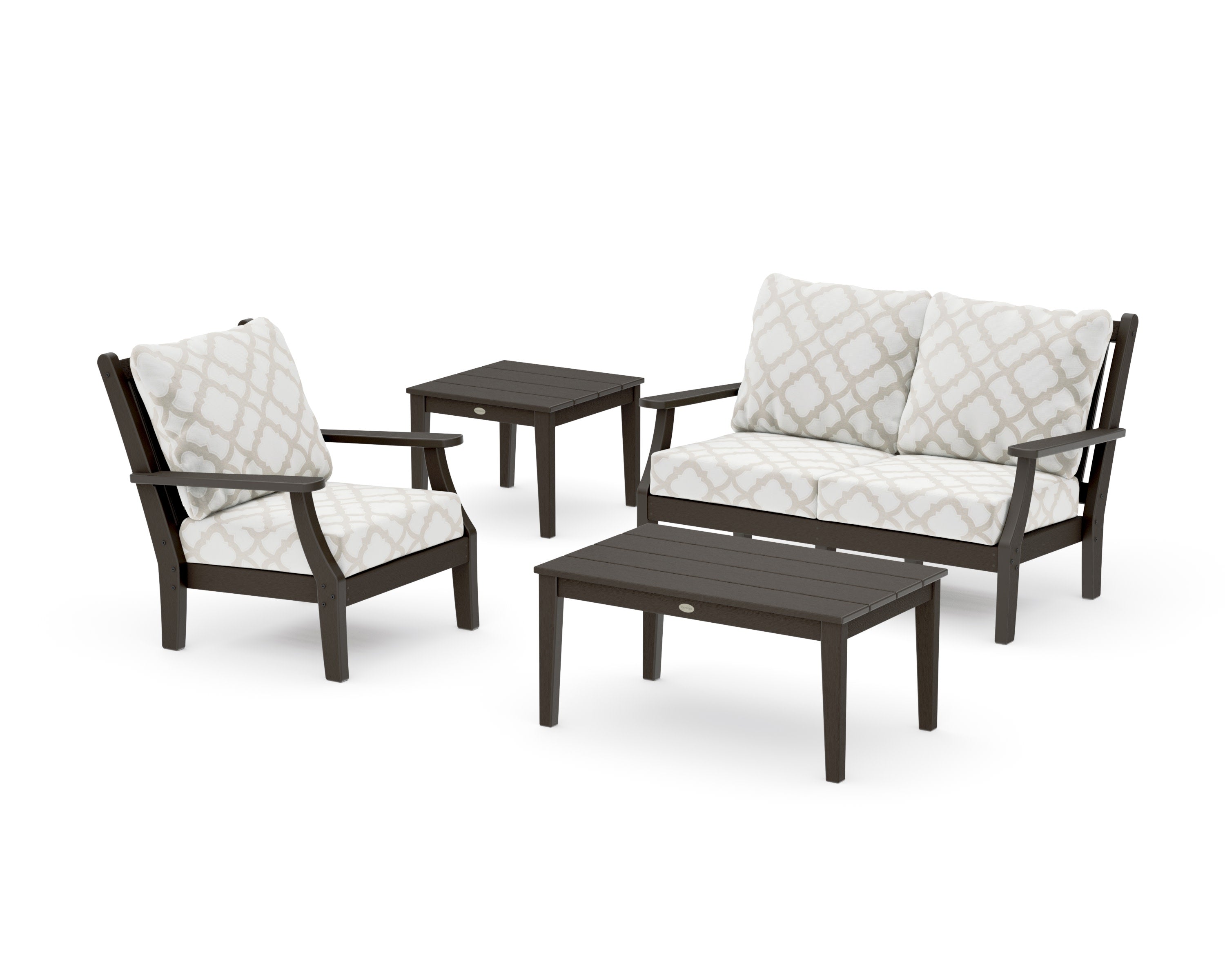 Wovendale 4-Piece Deep Seating Set in Vintage Coffee / Trellis Dune Burlap