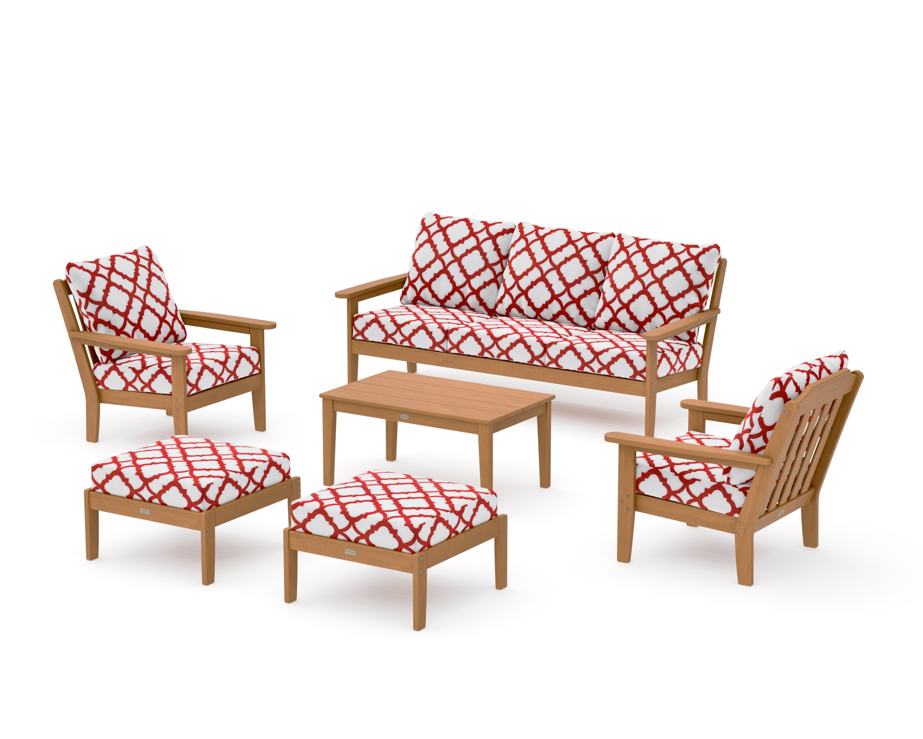 Cottage 6-Piece Lounge Sofa Set in Natural / Trellis Crimson