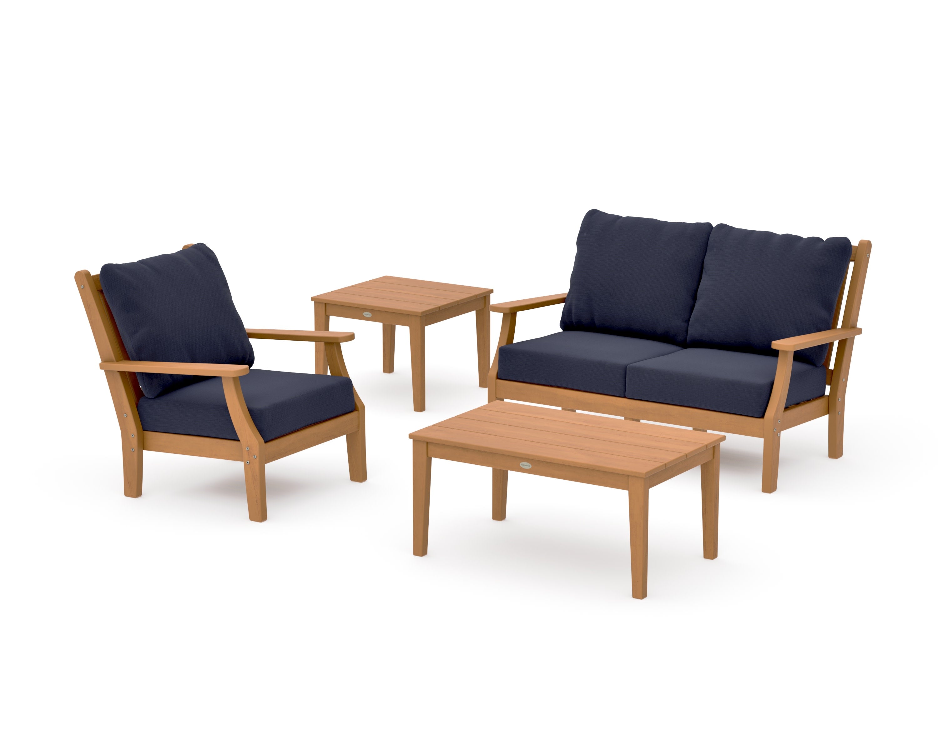 Wovendale 4-Piece Deep Seating Set in Natural / Navy Linen