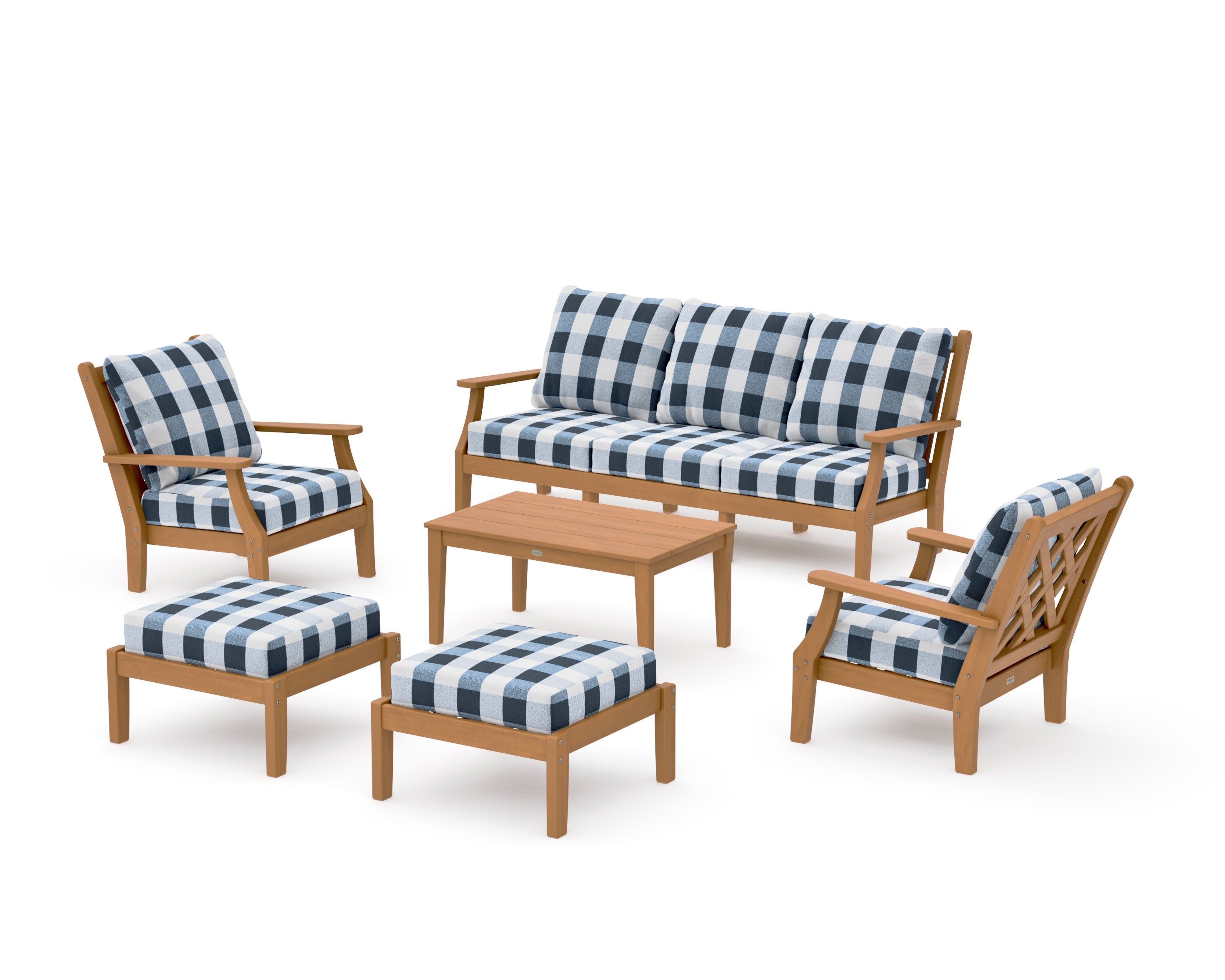 Wovendale 6-Piece Lounge Sofa Set in Natural / Buffalo Plaid Marine Indigo