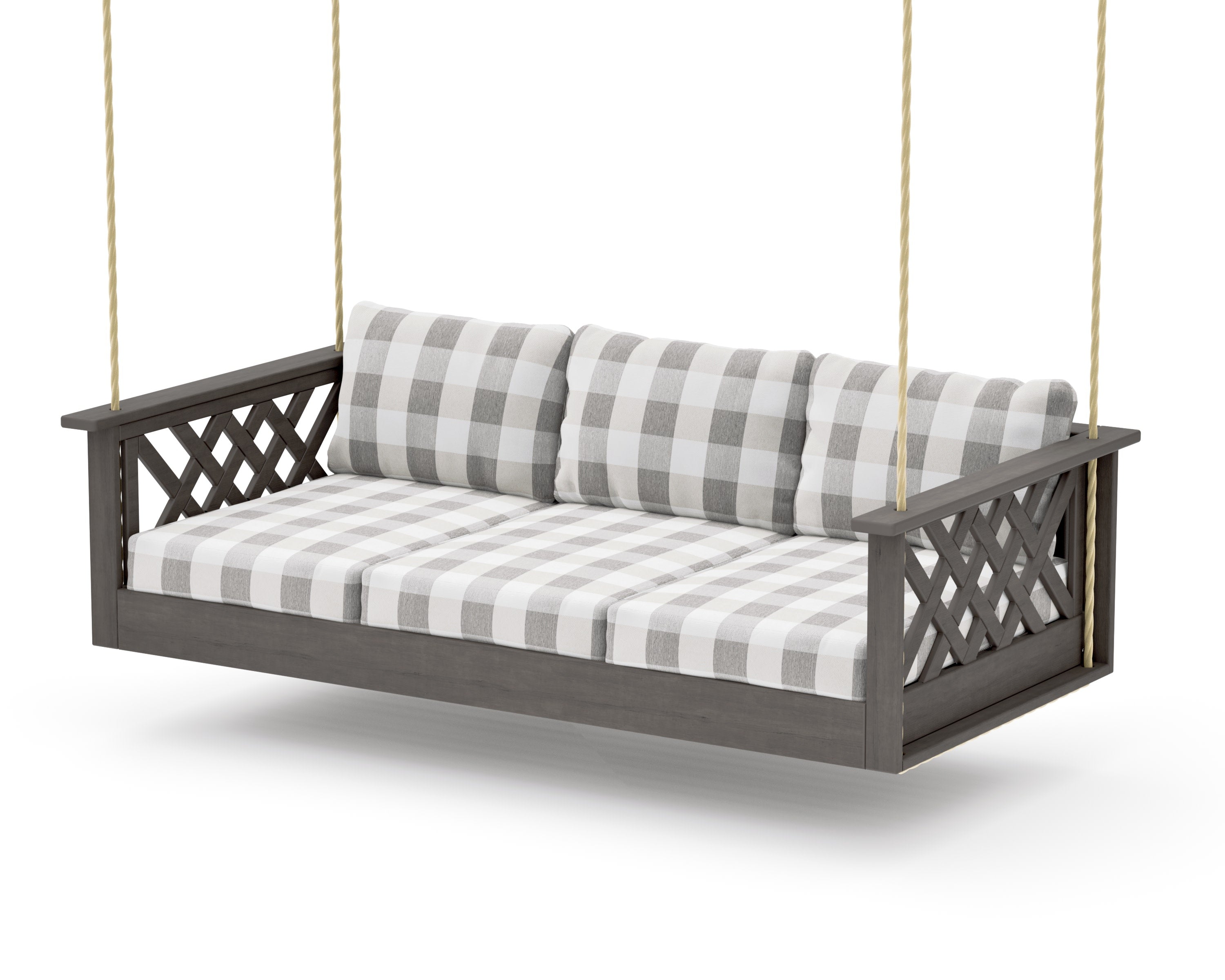 Wovendale Daybed Swing in Driftwood / Buffalo Plaid Grey Mist