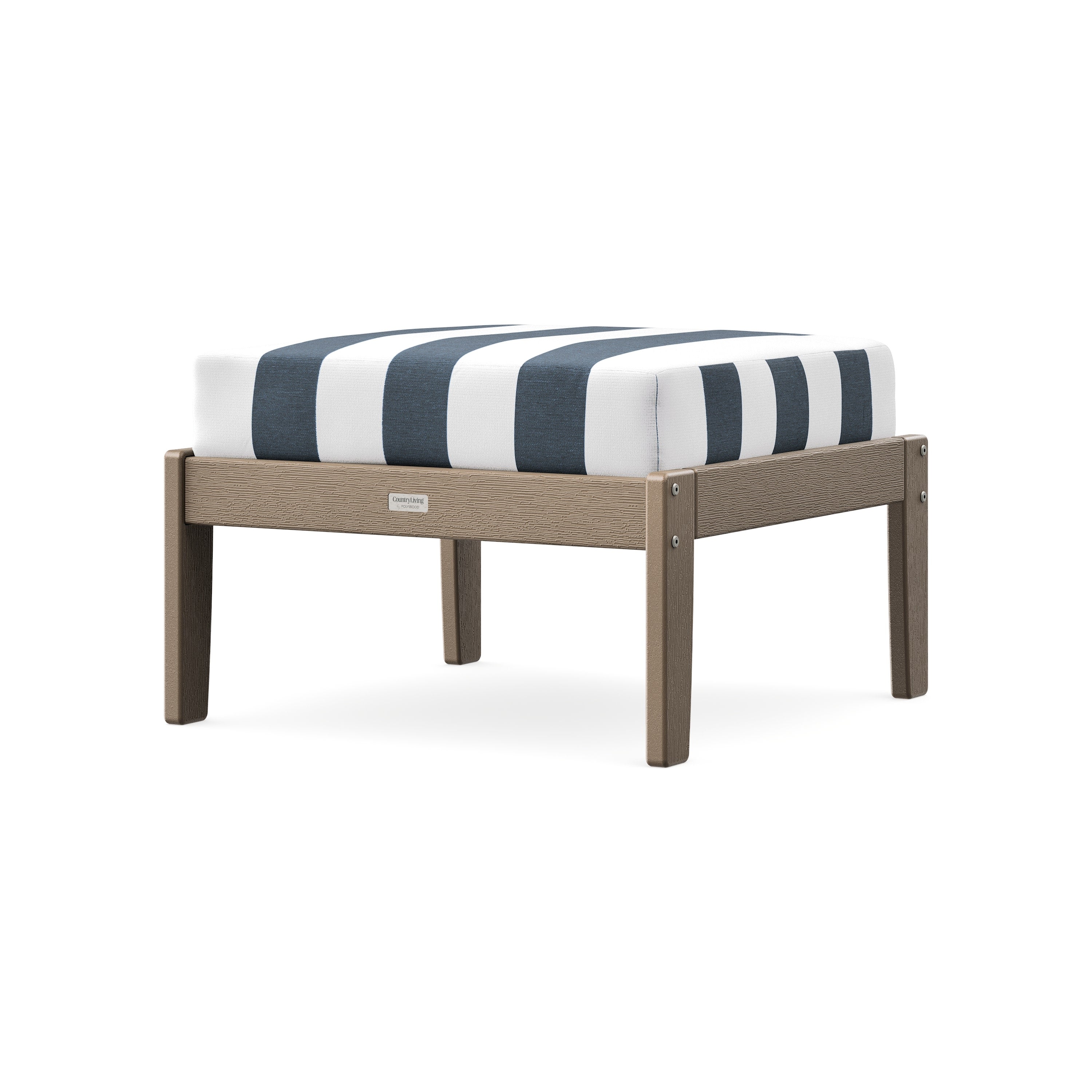 Cottage Deep Seating Ottoman in Vintage Sahara / Cabana Stripe Marine Indigo