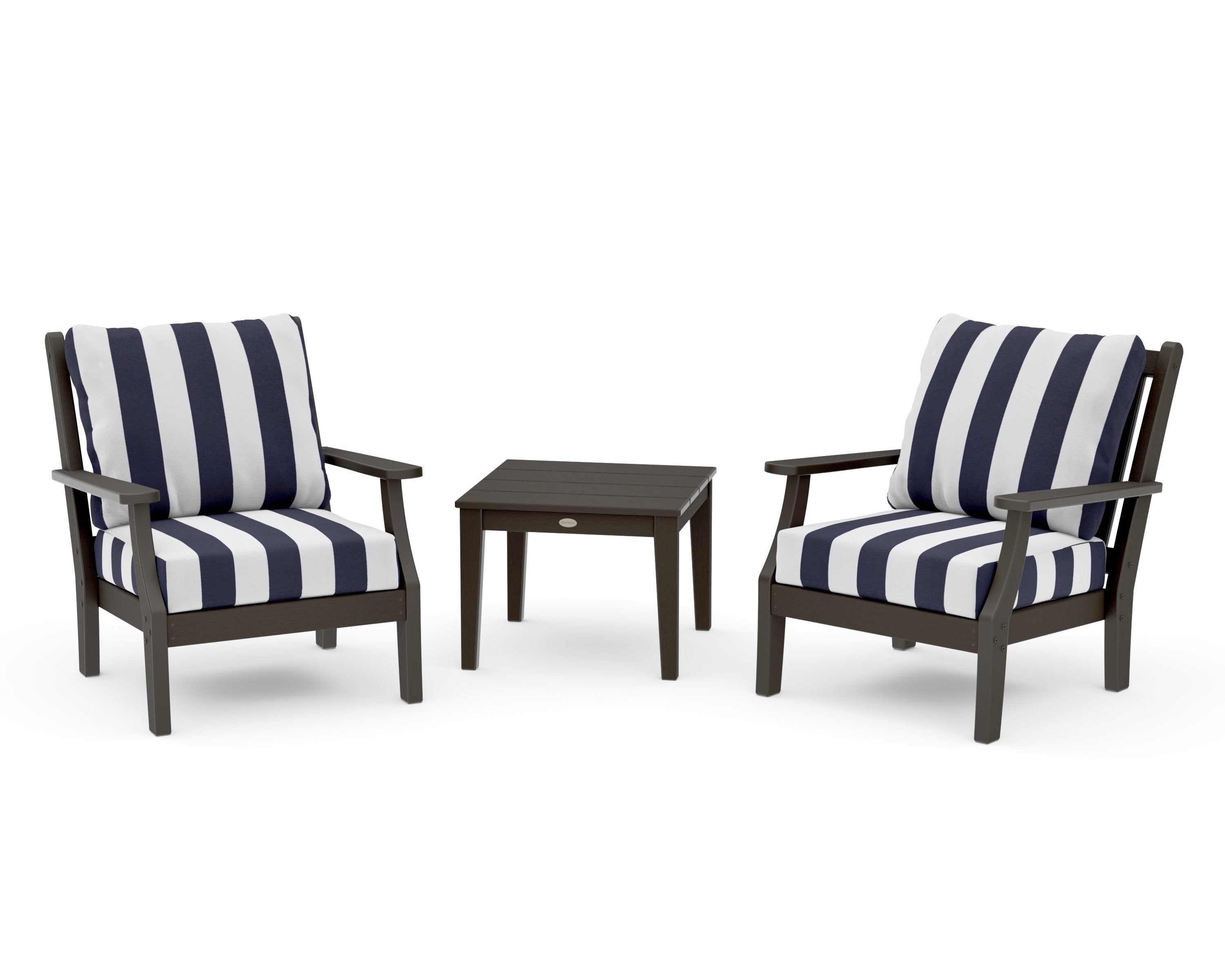 Wovendale 3-Piece Deep Seating Set in Vintage Coffee / Cabana Stripe Navy