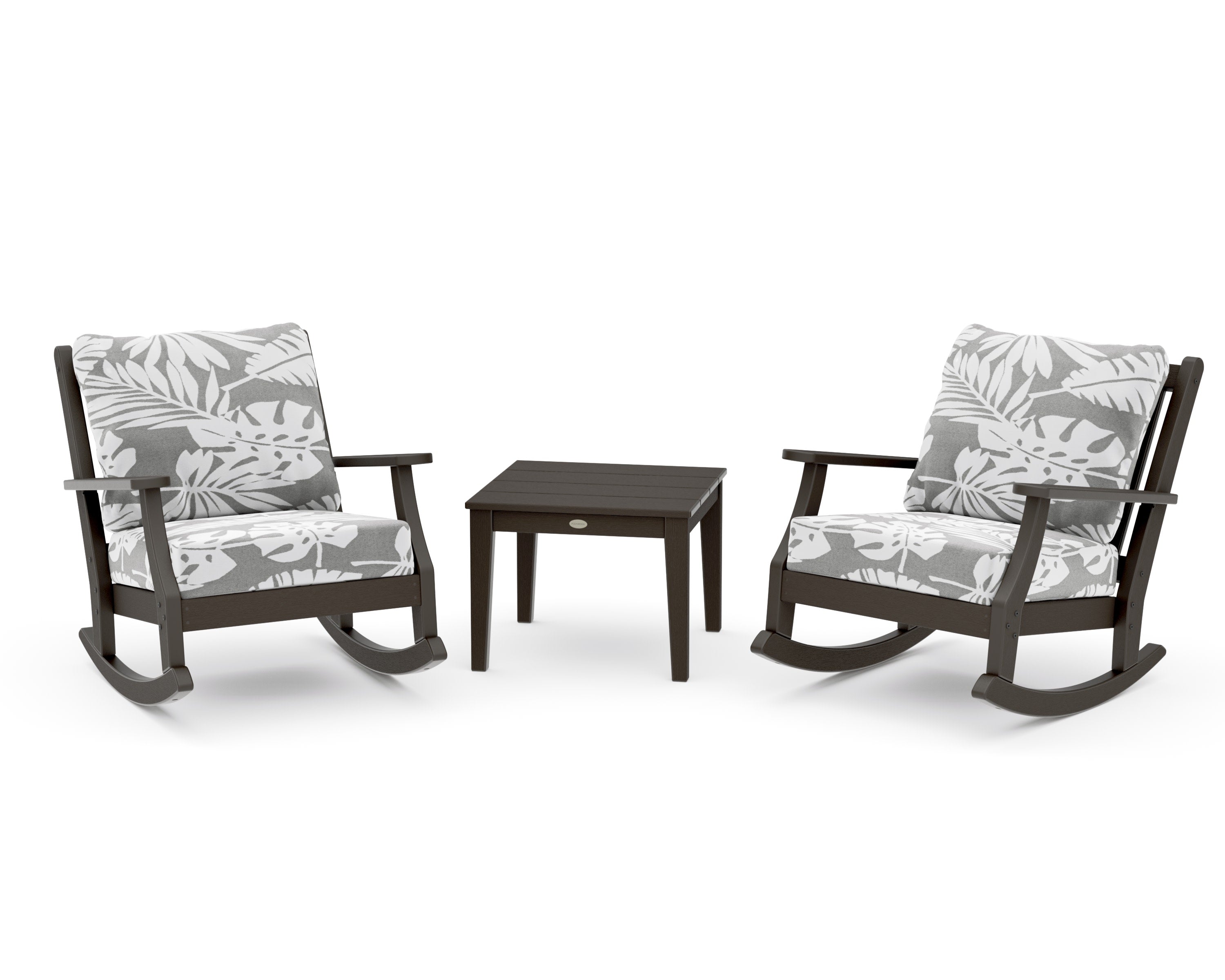 Wovendale 3-Piece Deep Seating Rocker Set in Vintage Coffee / Leaf Grey Mist