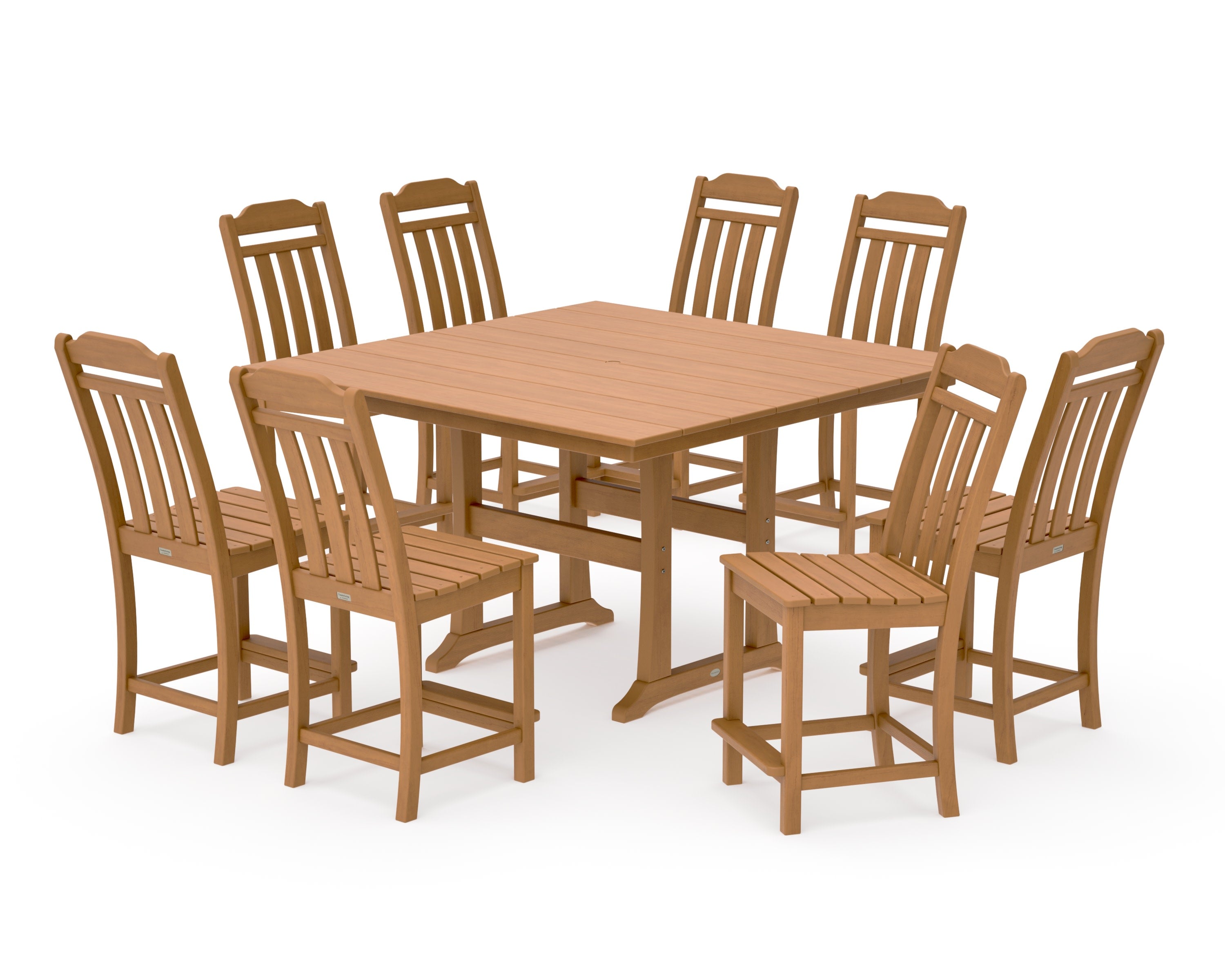 Cottage 9-Piece Square Farmhouse Side Chair Counter Set with Trestle Legs in Natural