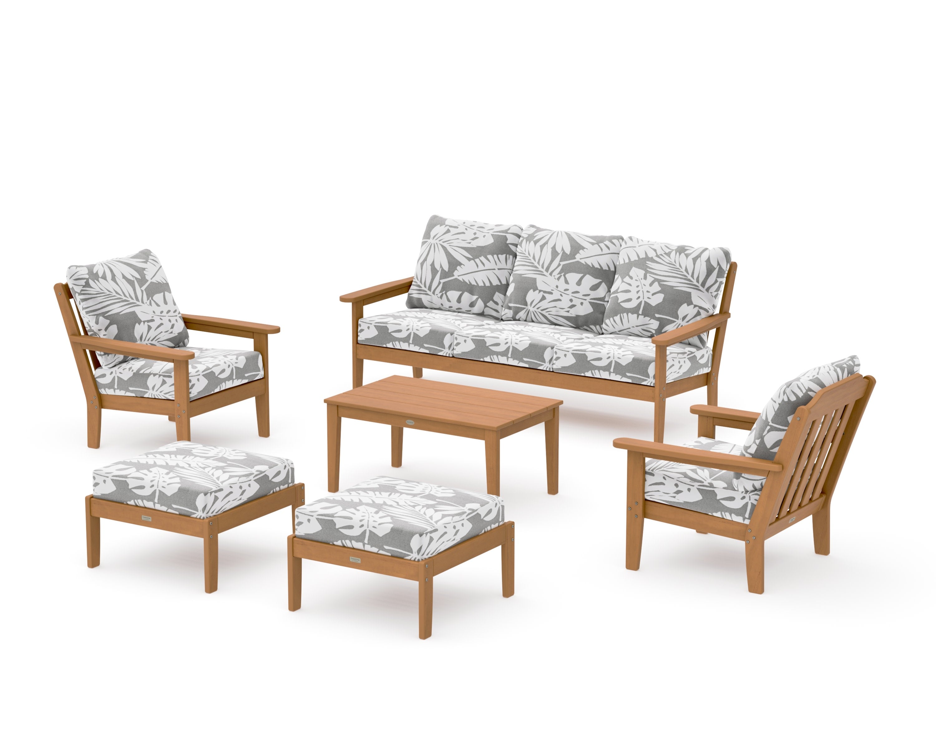 Cottage 6-Piece Lounge Sofa Set in Natural / Leaf Grey Mist
