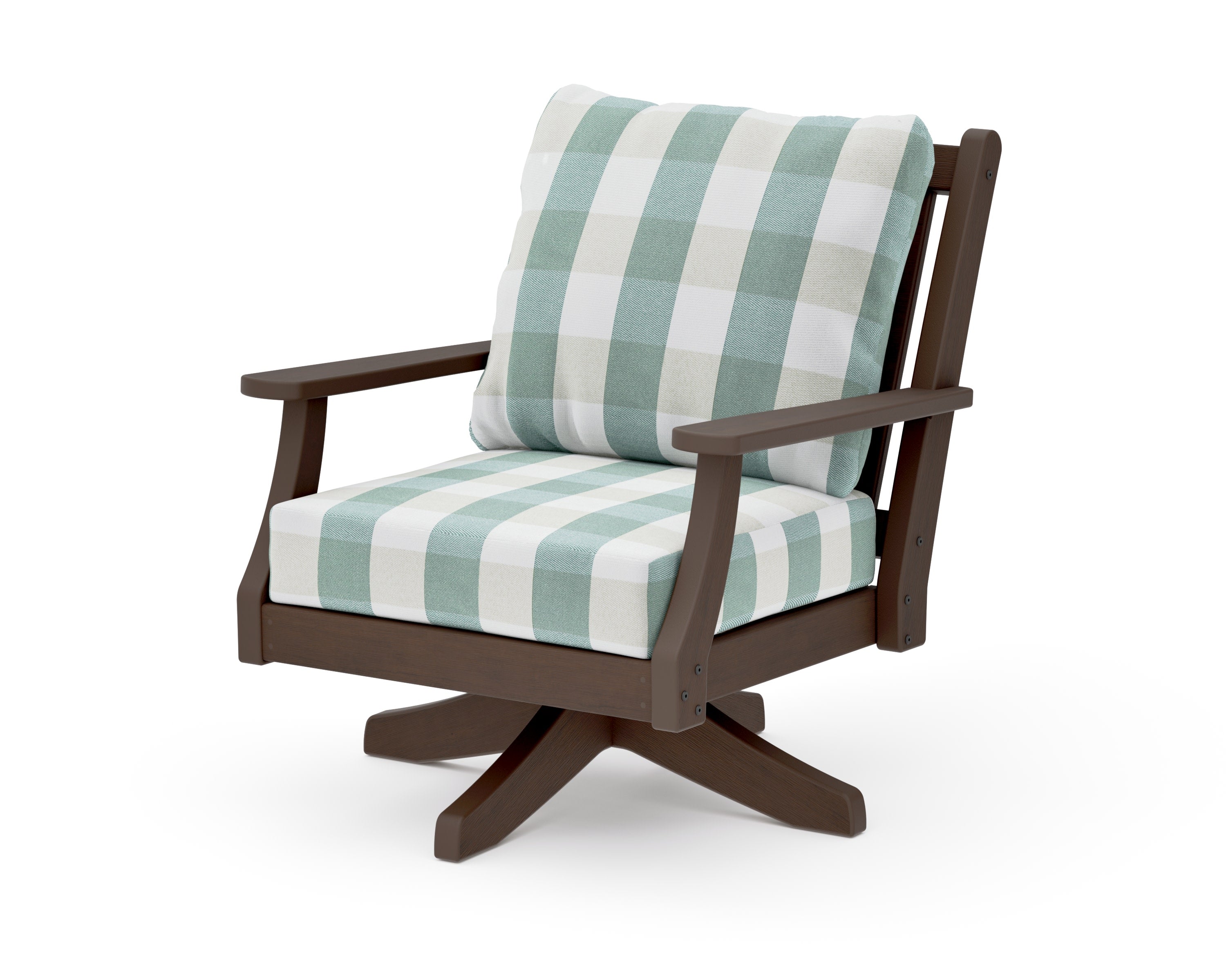 Wovendale Deep Seating Swivel Chair in Kona / Buffalo Plaid Glacier Spa