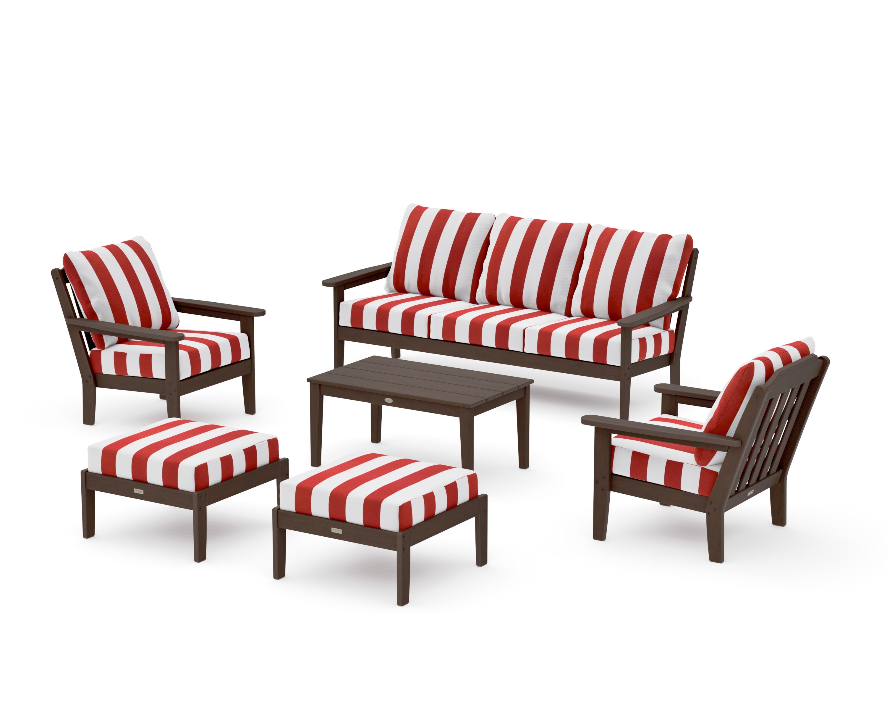 Cottage 6-Piece Lounge Sofa Set in Kona / Cabana Stripe Crimson