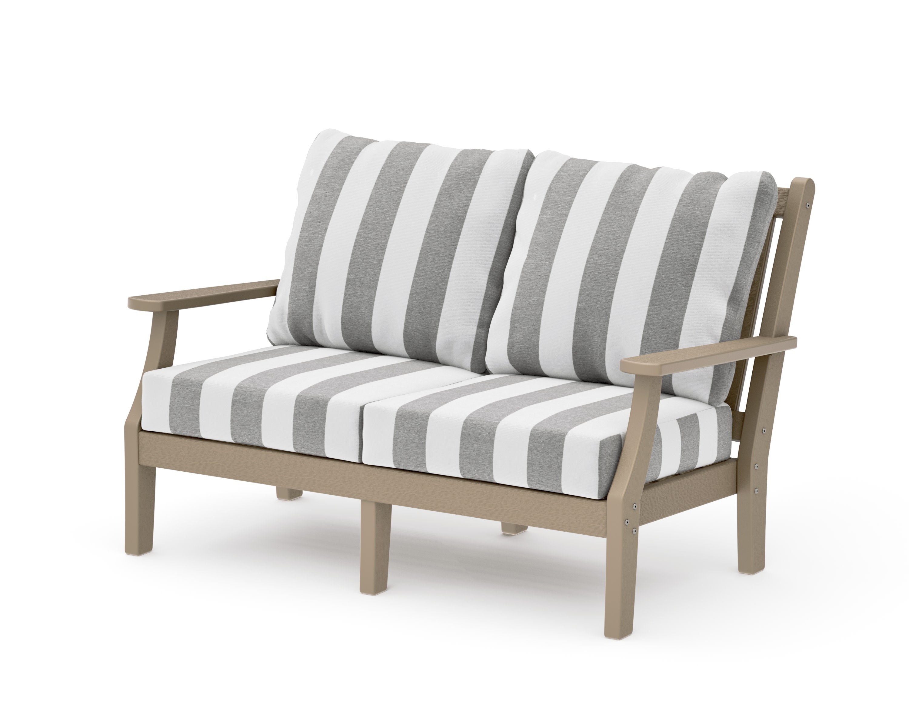 Wovendale Deep Seating Loveseat in Vintage Sahara / Cabana Stripe Grey Mist