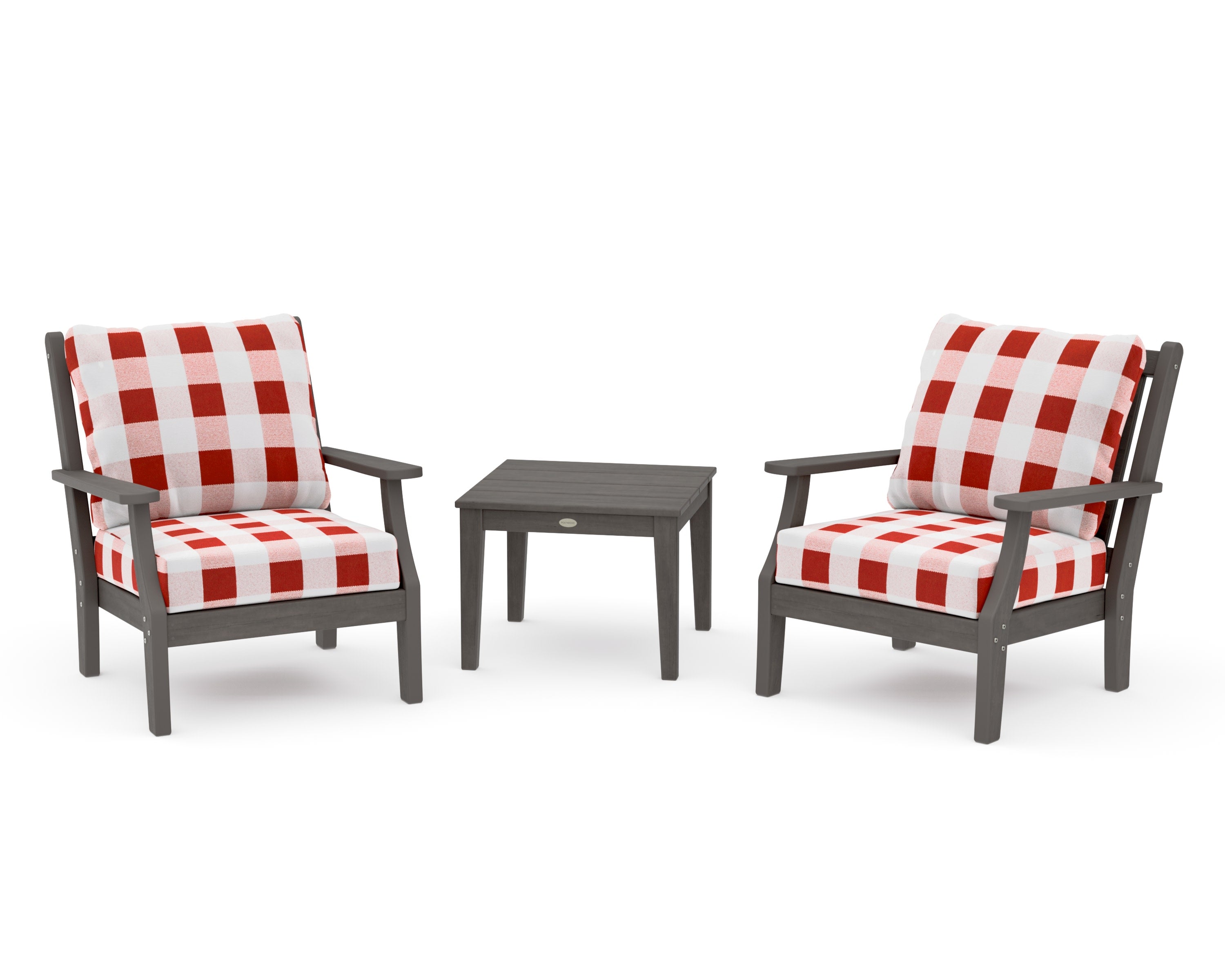Wovendale 3-Piece Deep Seating Set in Driftwood / Buffalo Plaid Crimson