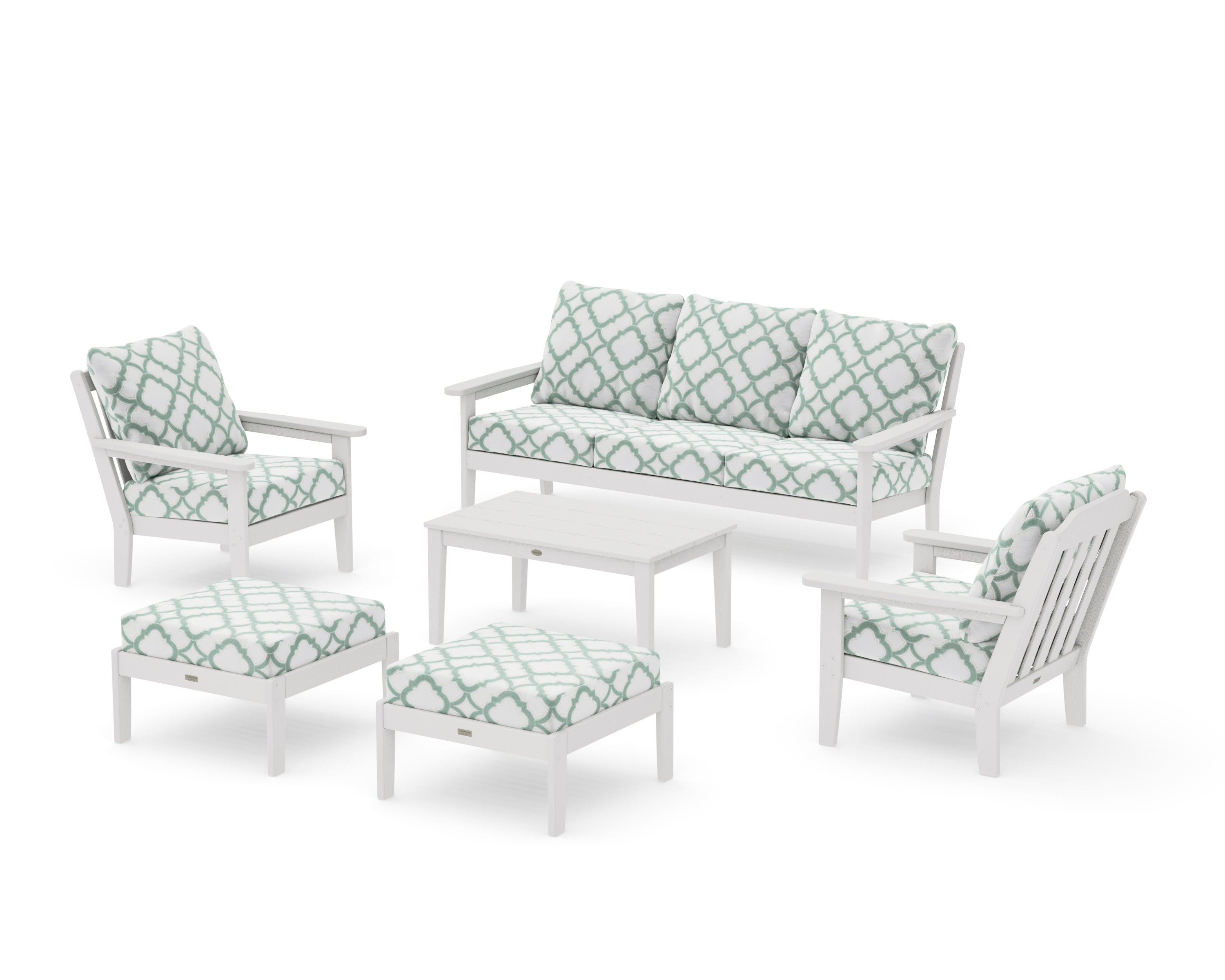 Cottage 6-Piece Lounge Sofa Set in Vintage White / Trellis Glacier Spa